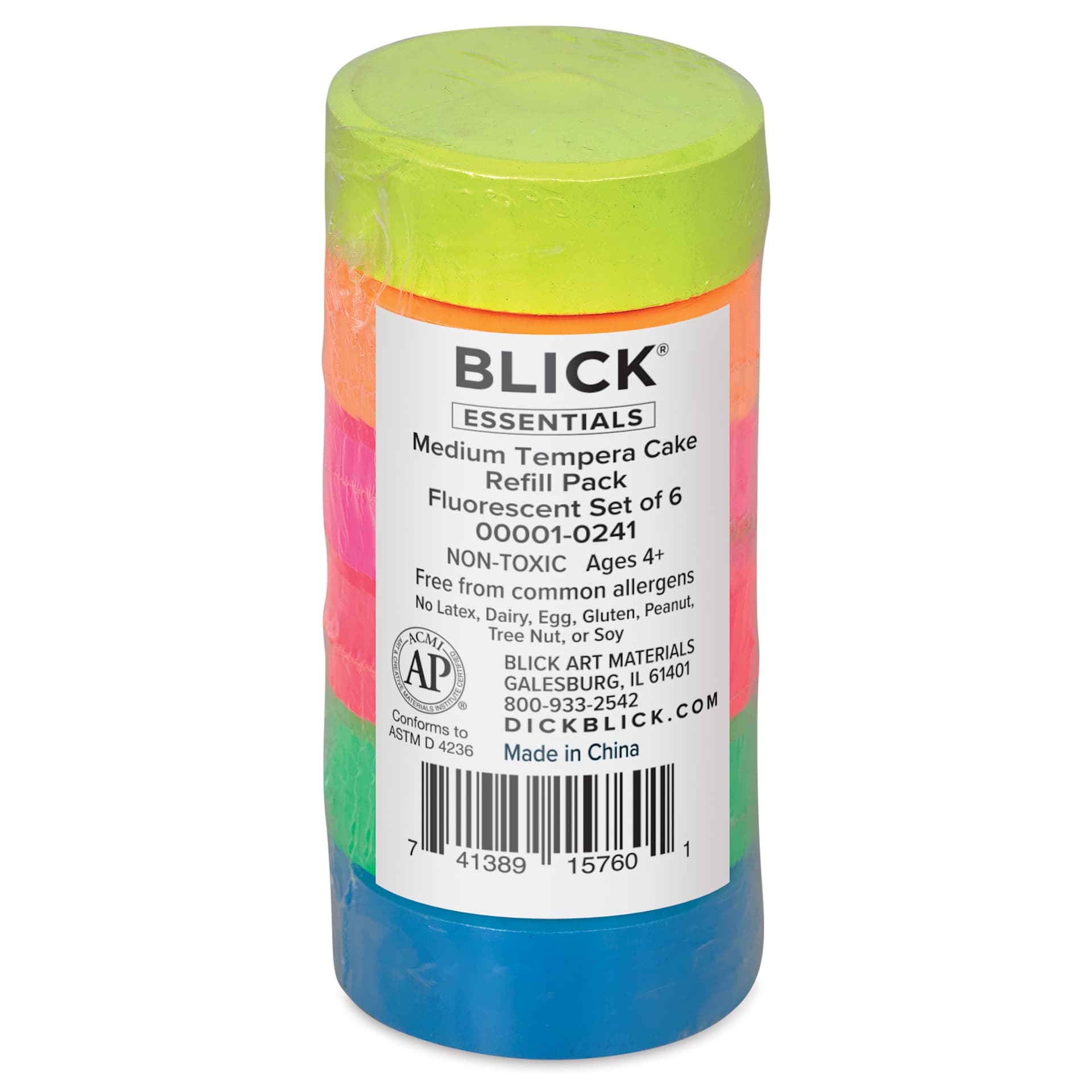Blick Essentials Tempera Cakes - Set of 6, Medium, Fluorescent Colors, packaging