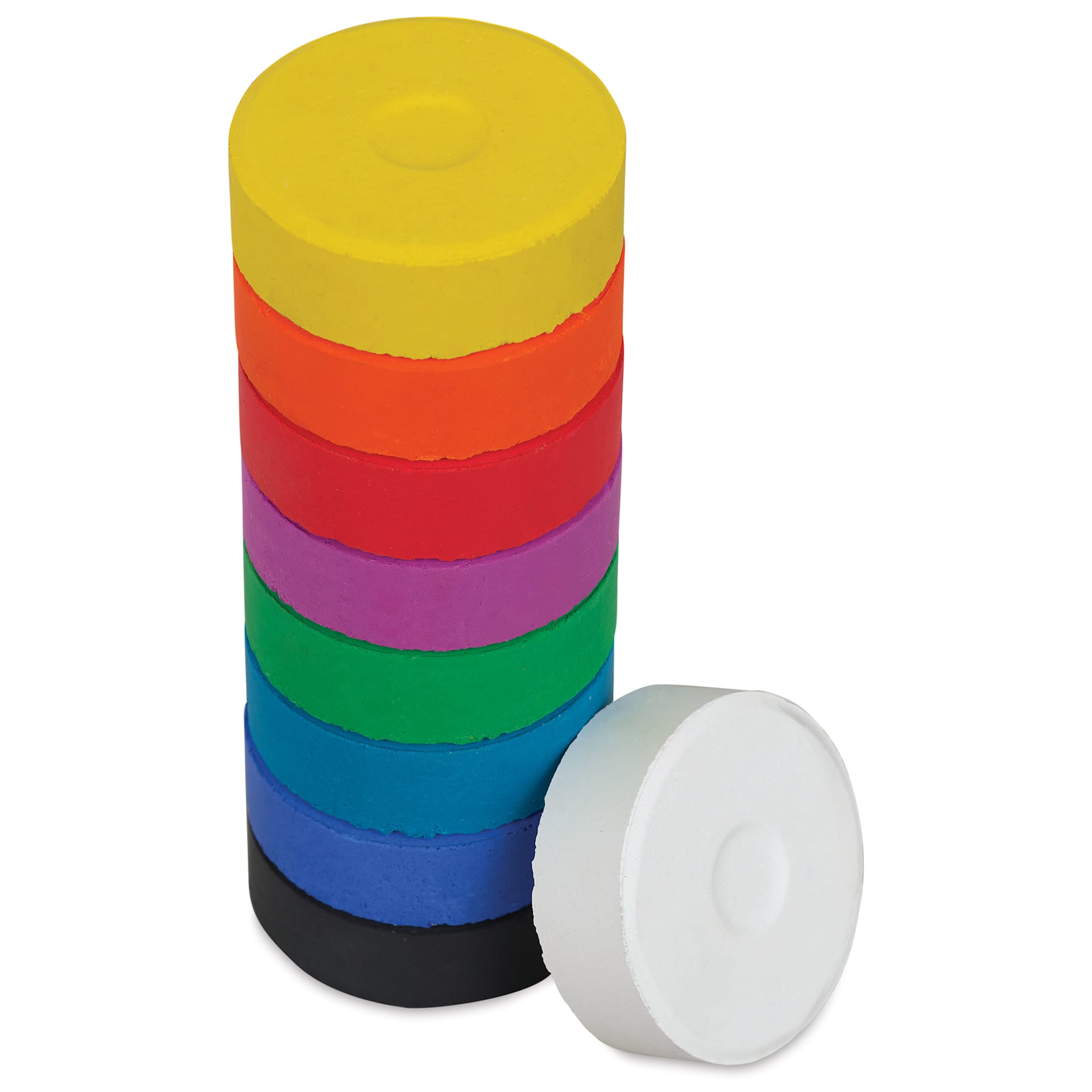 Blick Essentials Tempera Cakes - Set of 9, Large, Assorted Color, stack of cakes with one on side Blick Essentials Tempera Cakes - Set of 9, Large, Assorted Color, stack of cakes with one on side