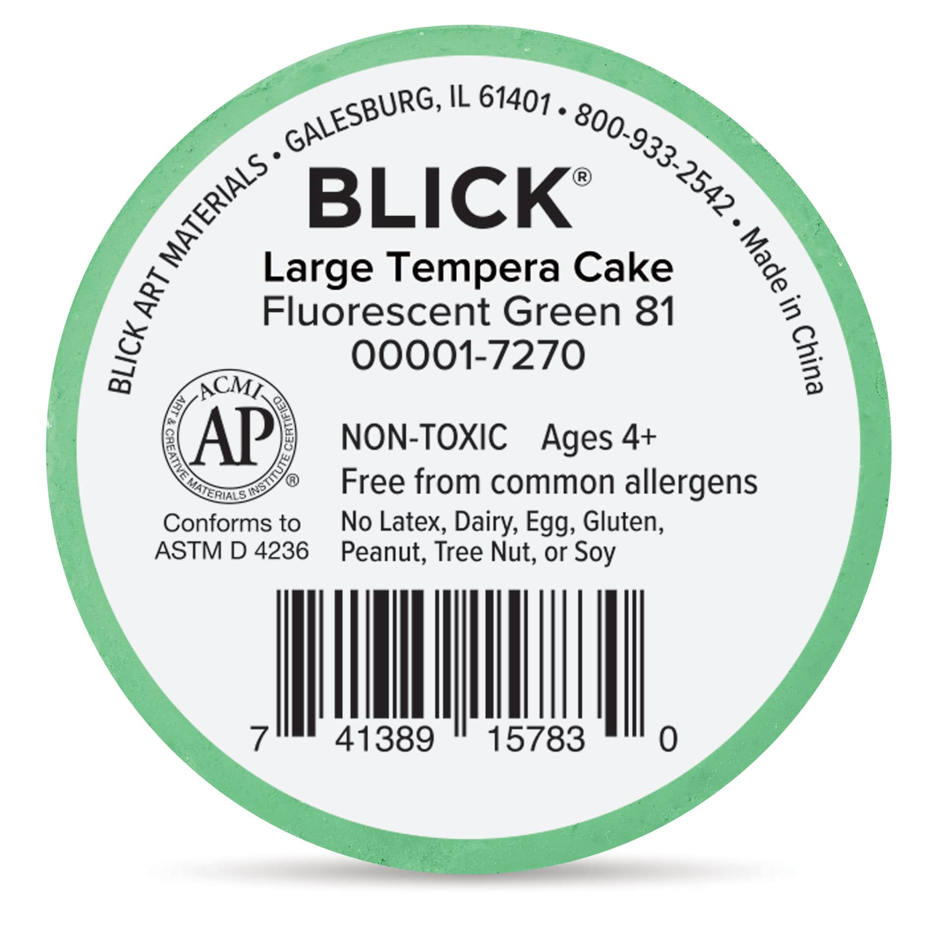 Back of Fluorescent Green Large Blick Essentials Tempera Cake