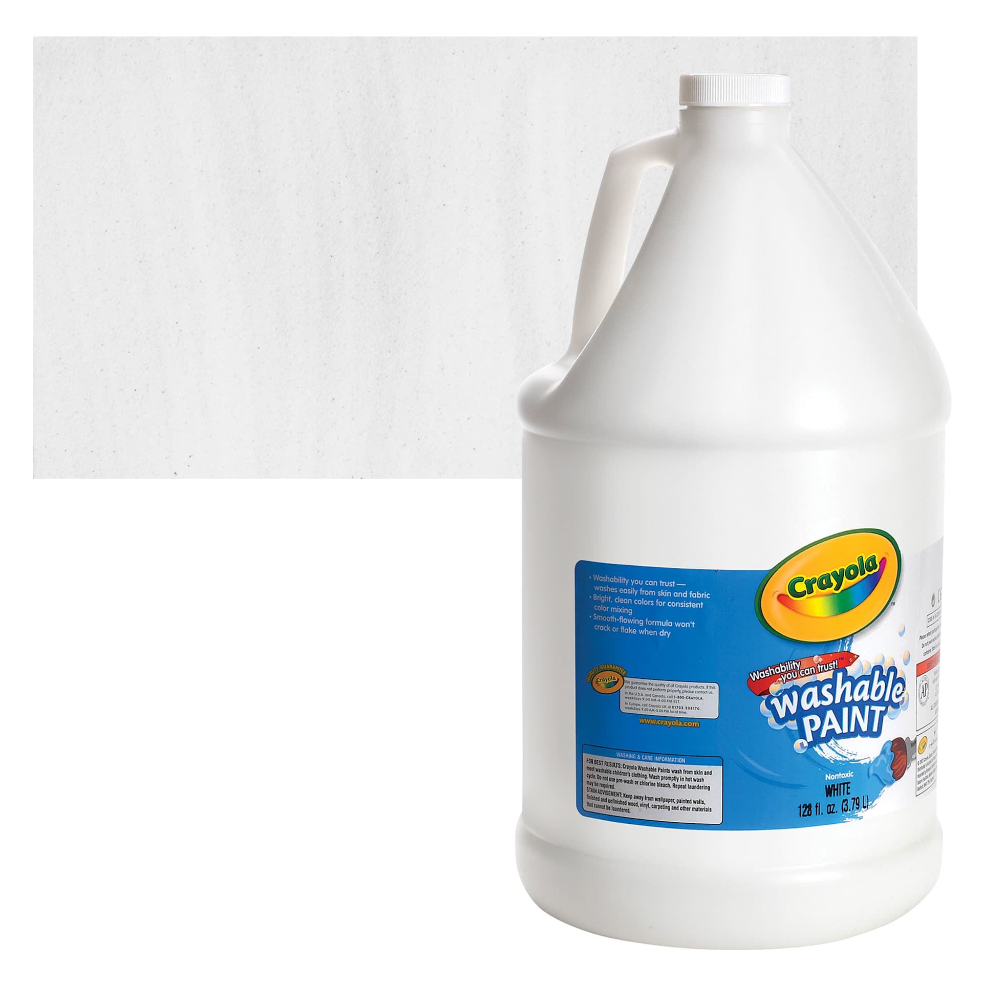 Crayola Washable Paint - White, Gallon bottle with swatch
