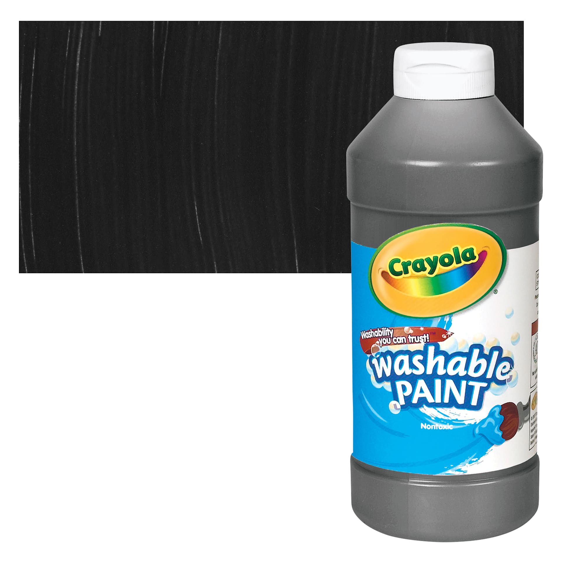 Crayola Washable Paint - Black, 16 oz bottle and swatch