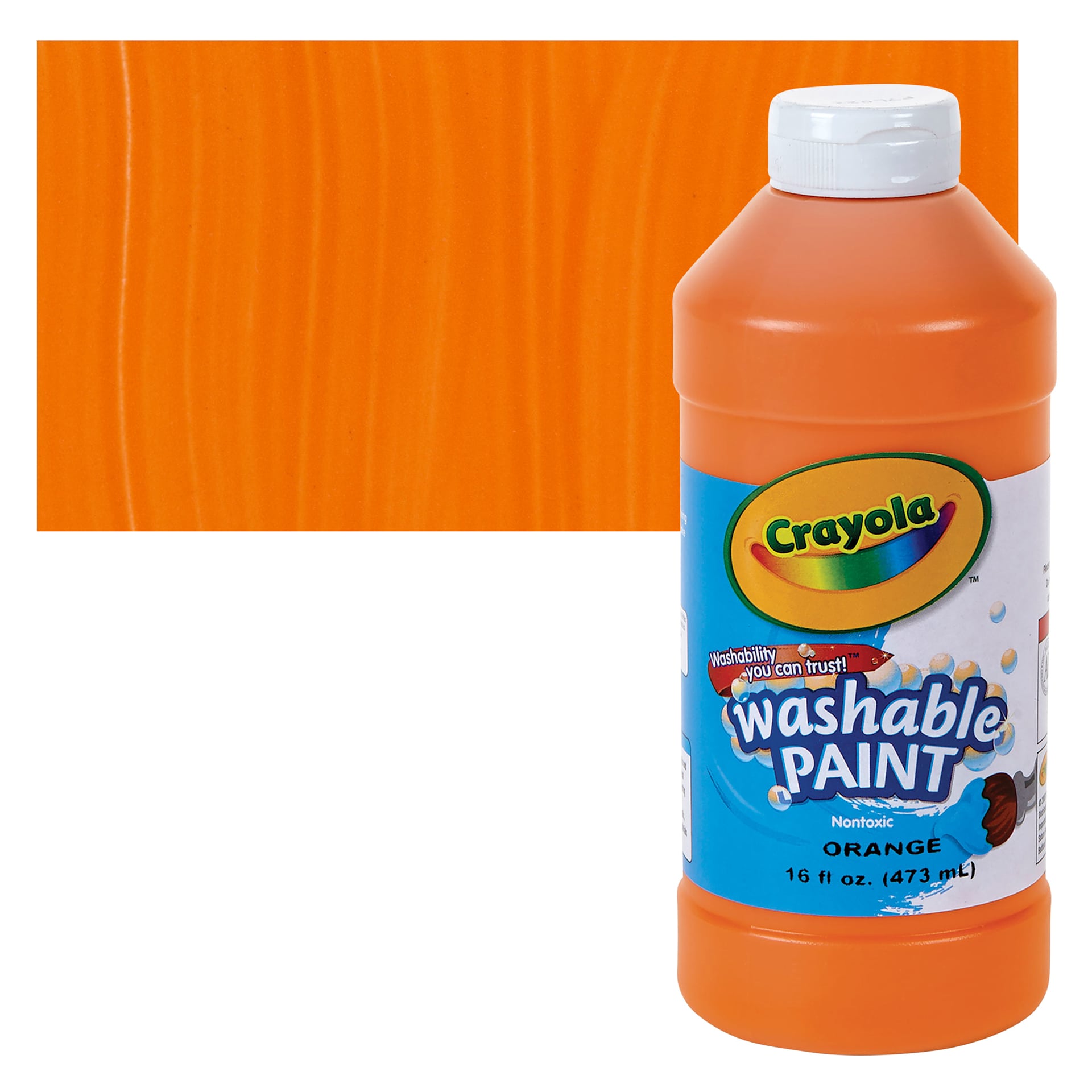Crayola Washable Paint - Orange, 16 oz bottle and swatch