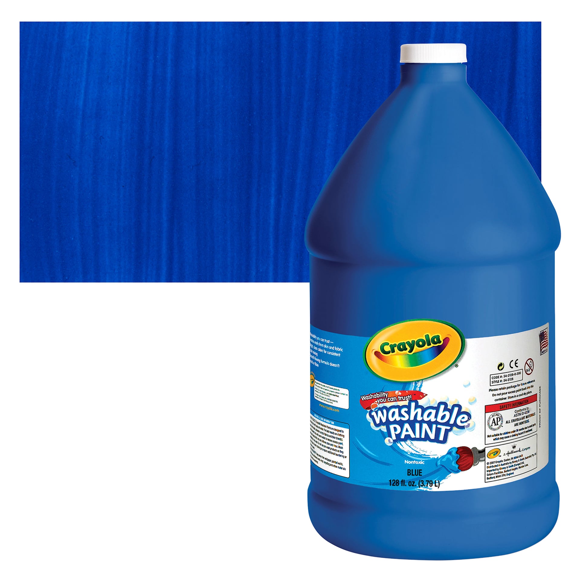 Crayola Washable Paint - Blue, Gallon bottle and swatch