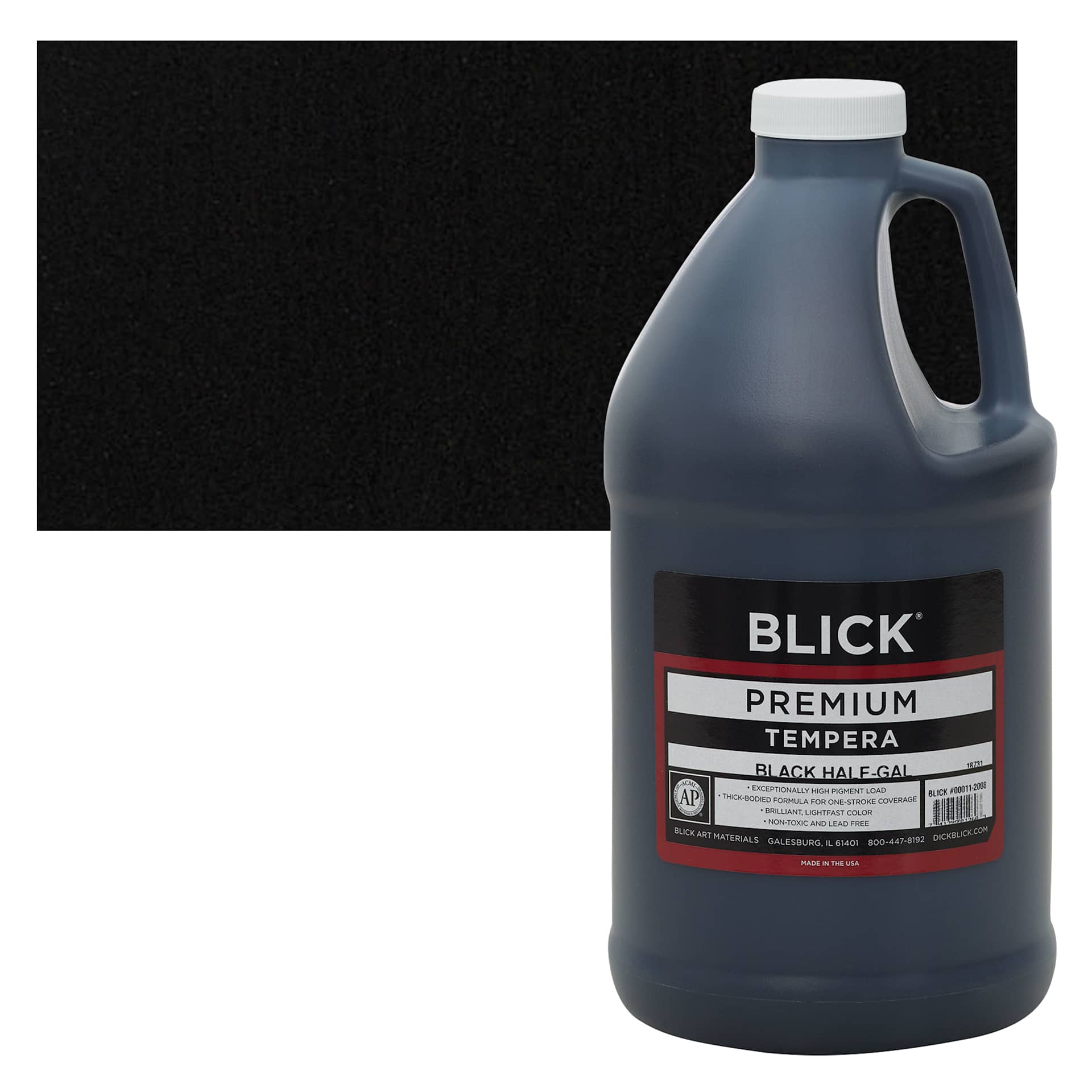 Blick Premium Grade Tempera - Black, Half Gallon and swatch