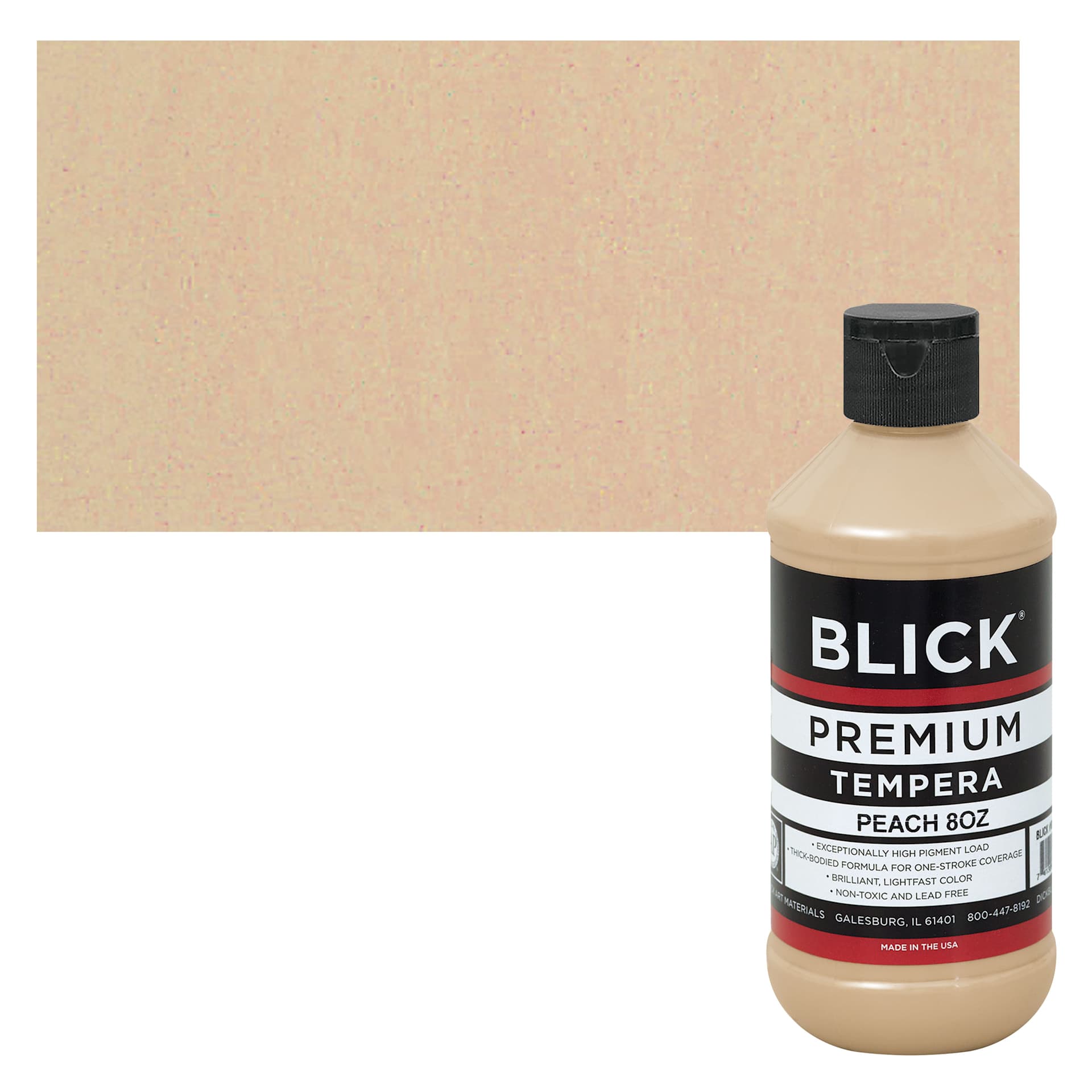 Blick Premium Grade Tempera - Peach, 8 oz bottle and swatch