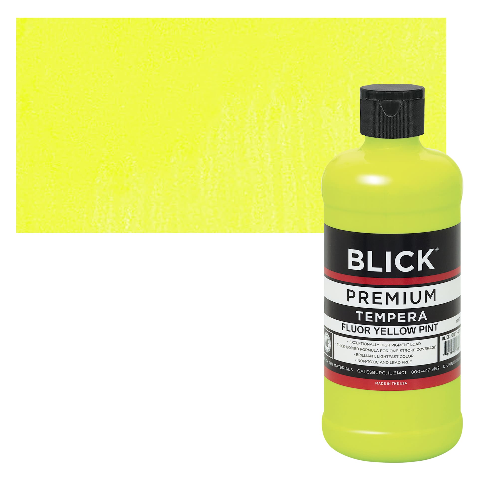 Blick Premium Grade Tempera - Fluorescent Yellow, Pint and swatch