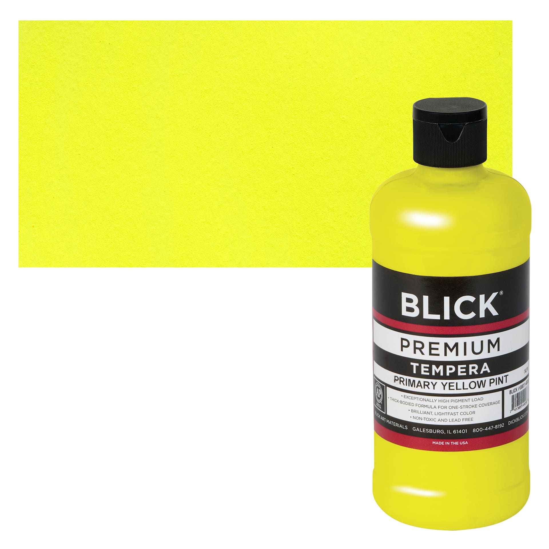 Blick Premium Grade Tempera - Primary Yellow, Pint and swatch