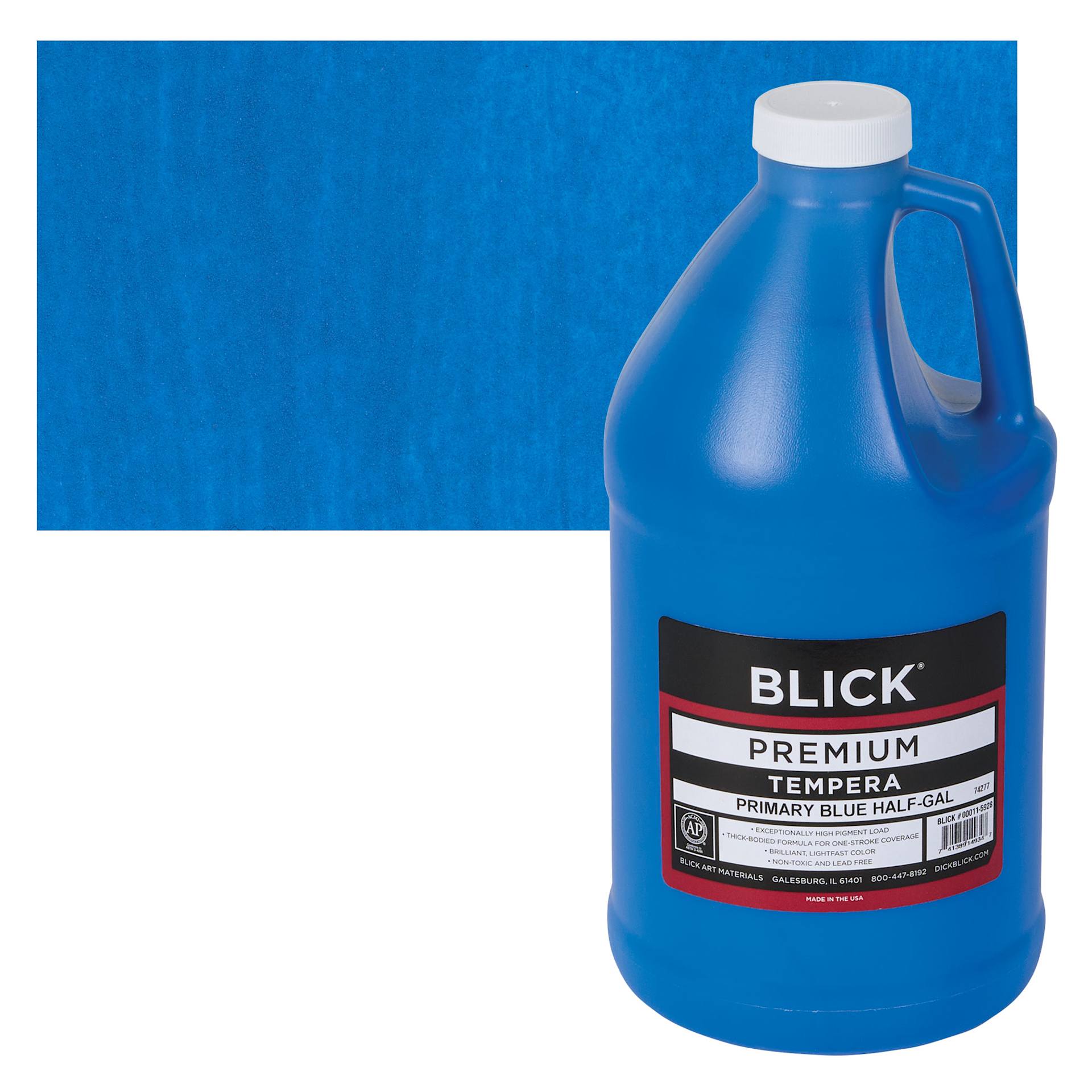 Blick Premium Grade Tempera - Primary Blue, Half Gallon and swatch