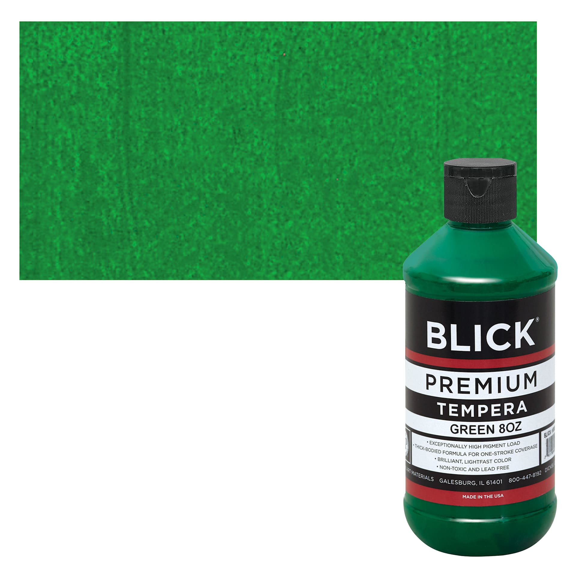 Blick Premium Grade Tempera - Green, 8 oz bottle and swatch