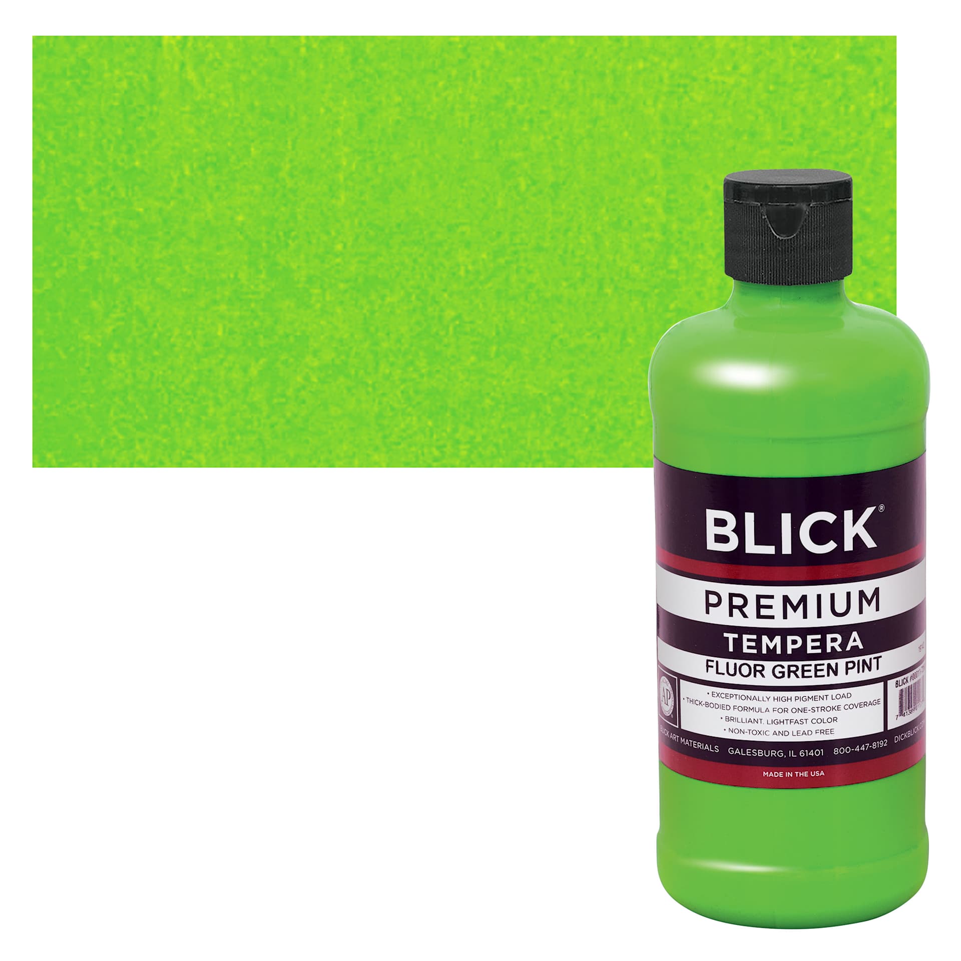 Blick Premium Grade Tempera - Fluorescent Green, Pint and swatch