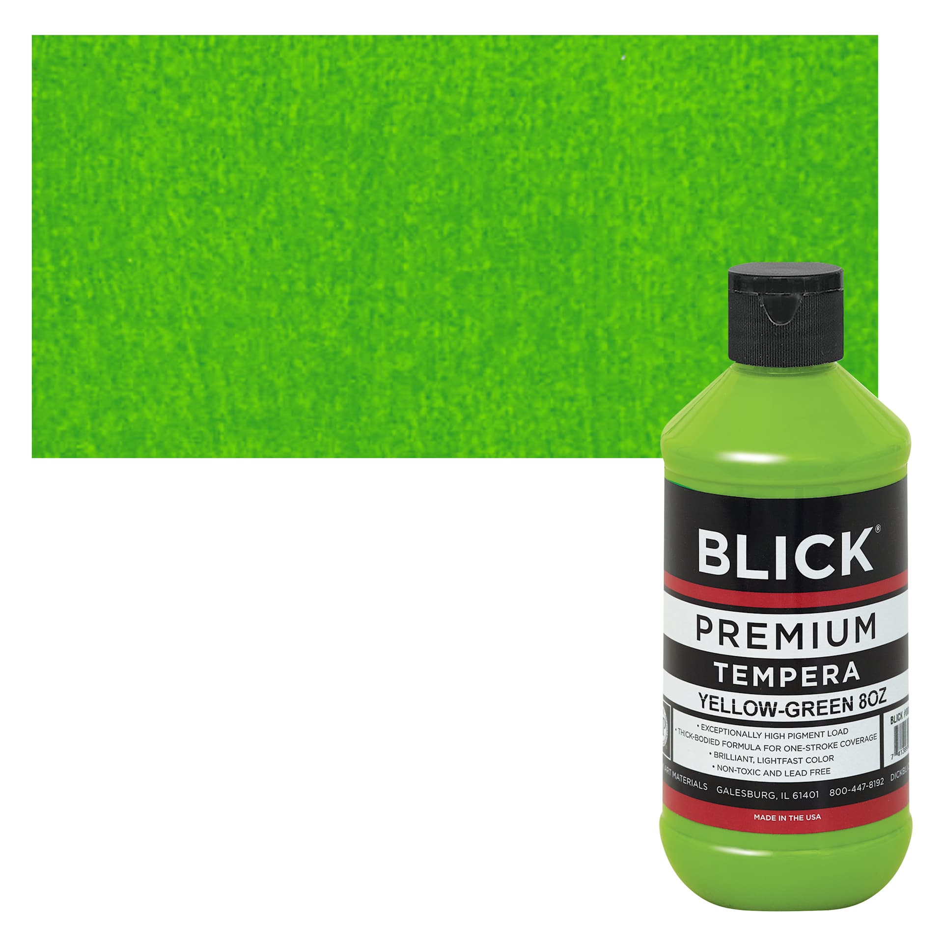 Blick Premium Grade Tempera - Yellow-Green, 8 oz bottle and swatch