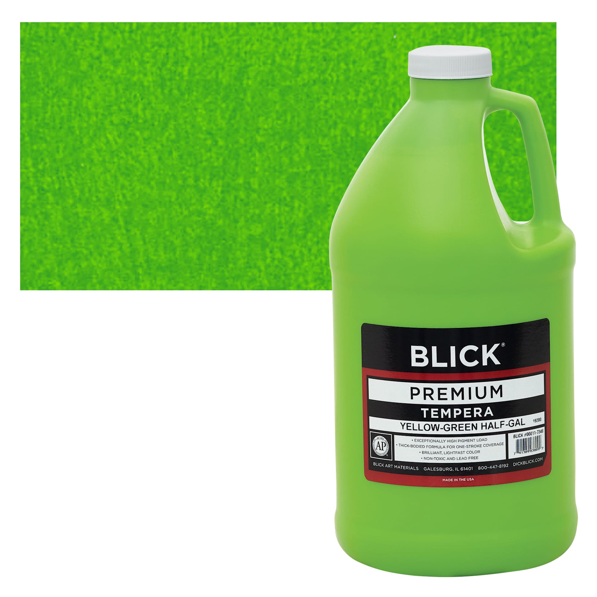 Blick Premium Grade Tempera - Yellow-Green, Half Gallon and swatch