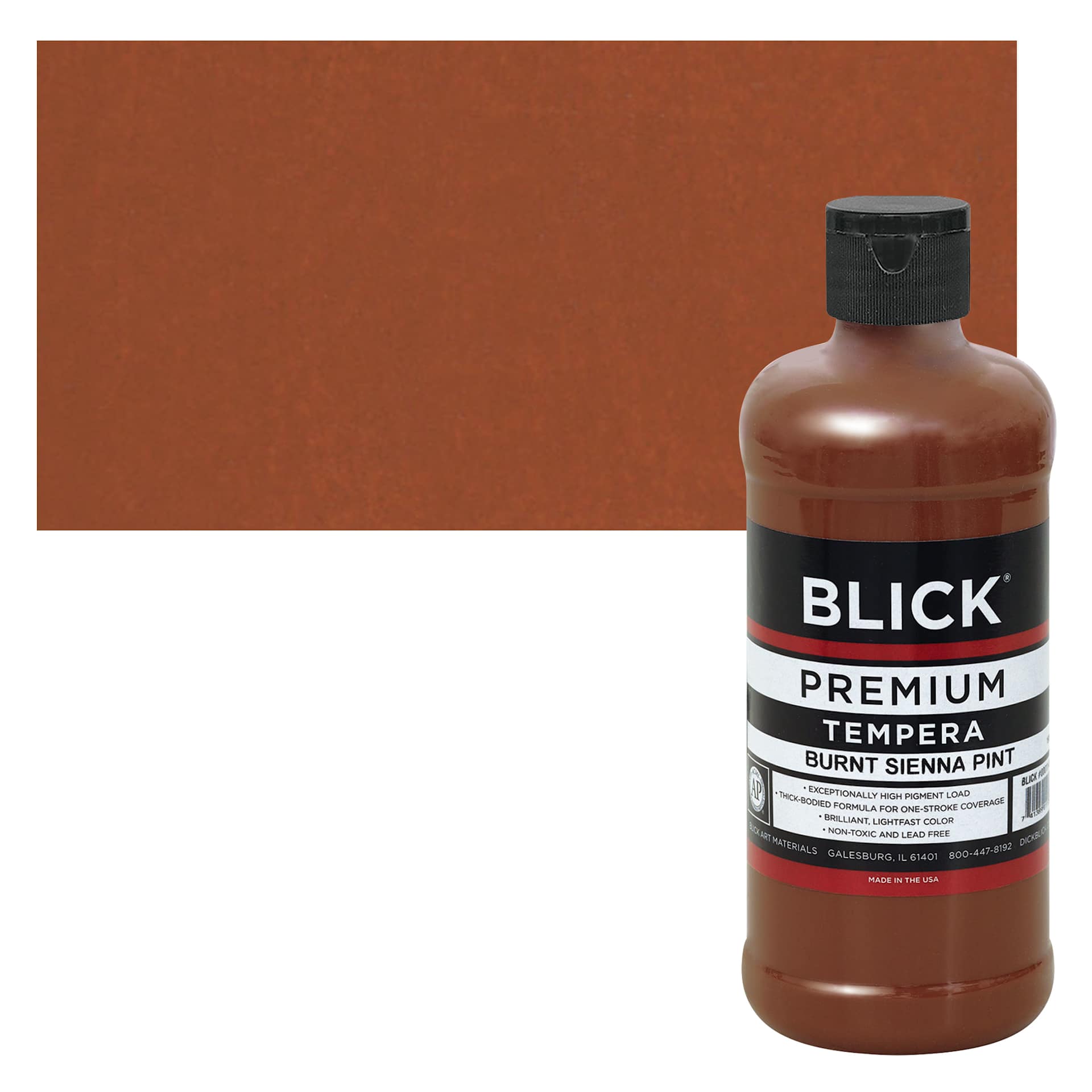 Blick Premium Grade Tempera - Burnt Sienna, Pint and swatch