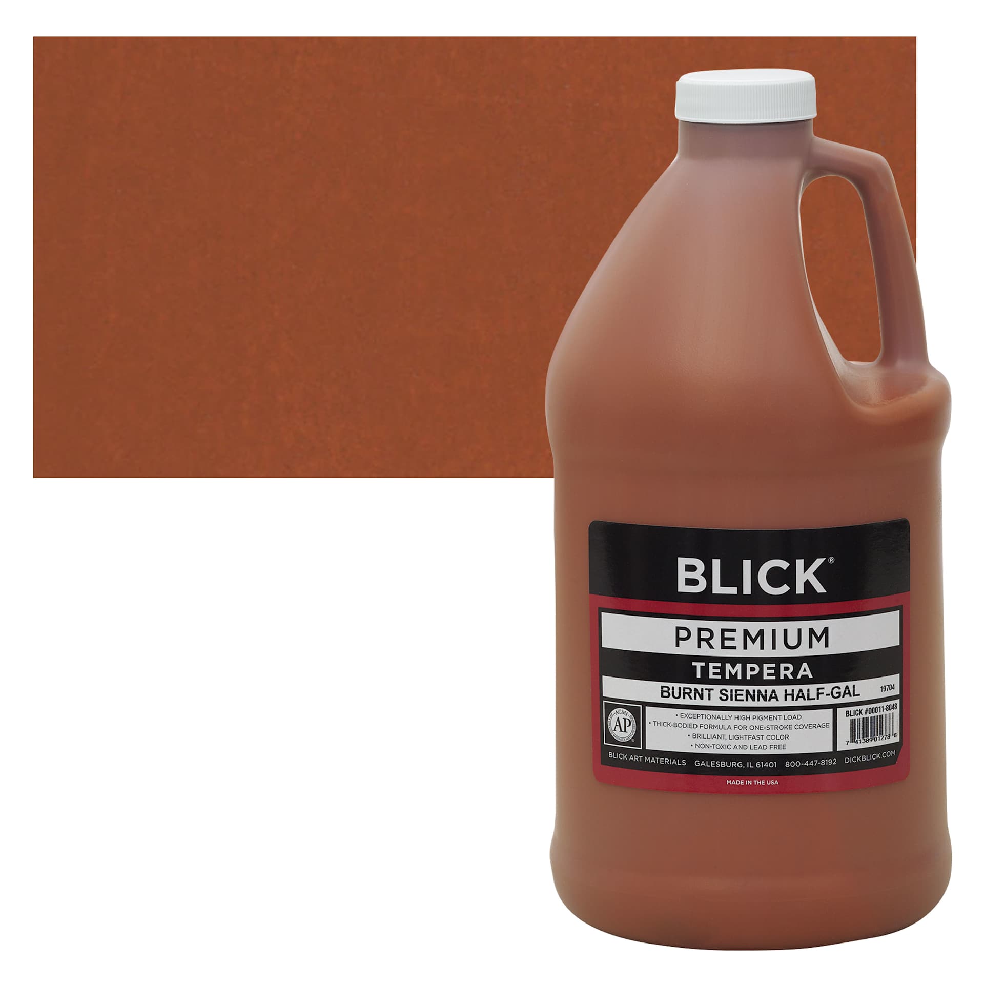 Blick Premium Grade Tempera - Burnt Sienna, Half Gallon and swatch