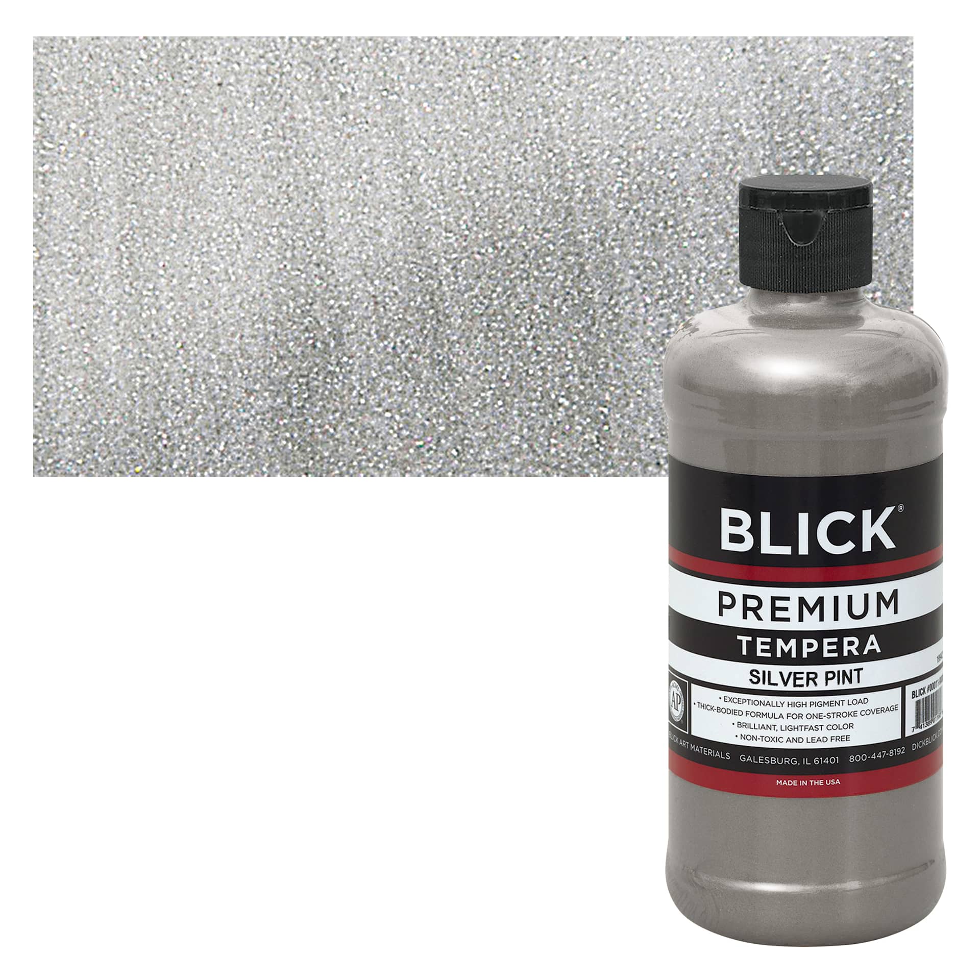 Blick Premium Grade Tempera - Silver, Pint and swatch