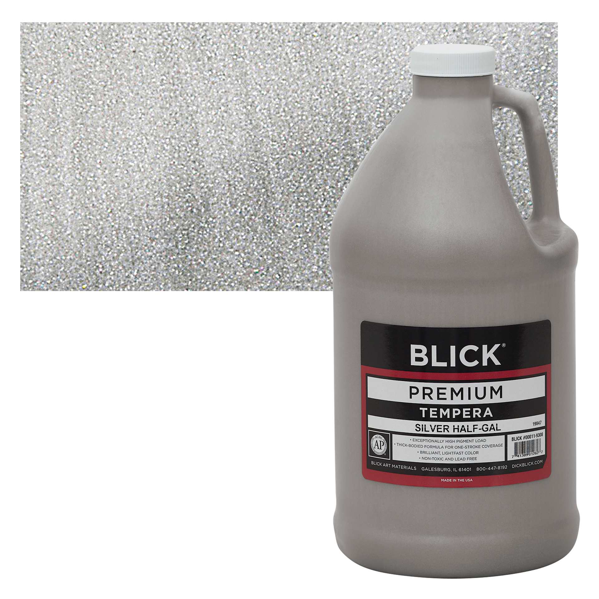 Blick Premium Grade Tempera - Silver, Half Gallon and swatch