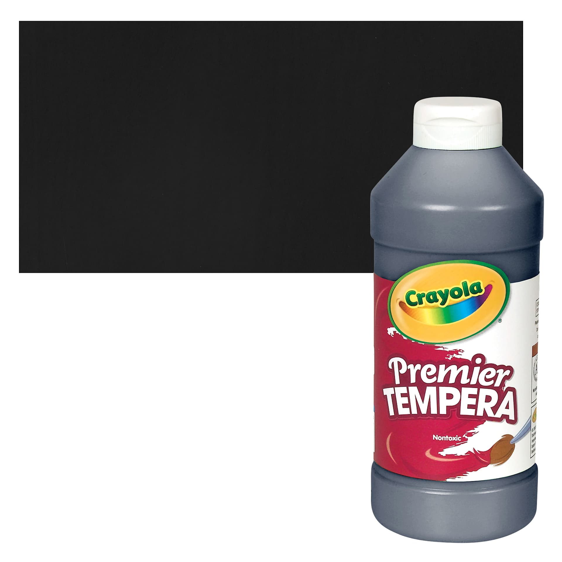 Crayola Premier Tempera - Black, 16 oz bottle and swatch