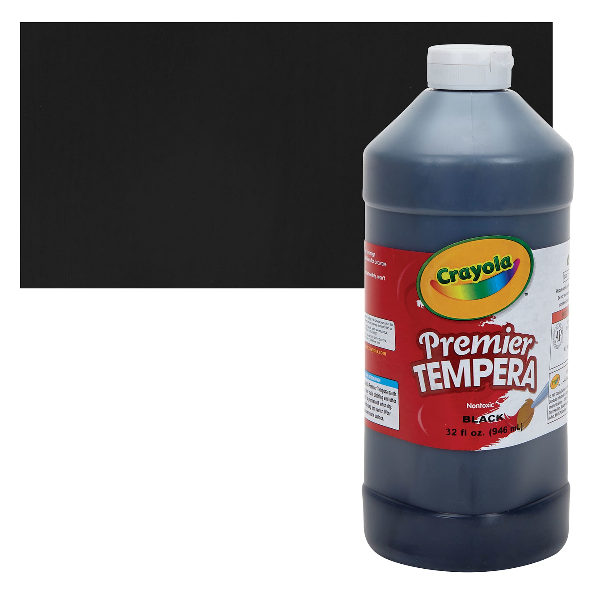 Crayola Premier Tempera - Black, 32 oz bottle and swatch