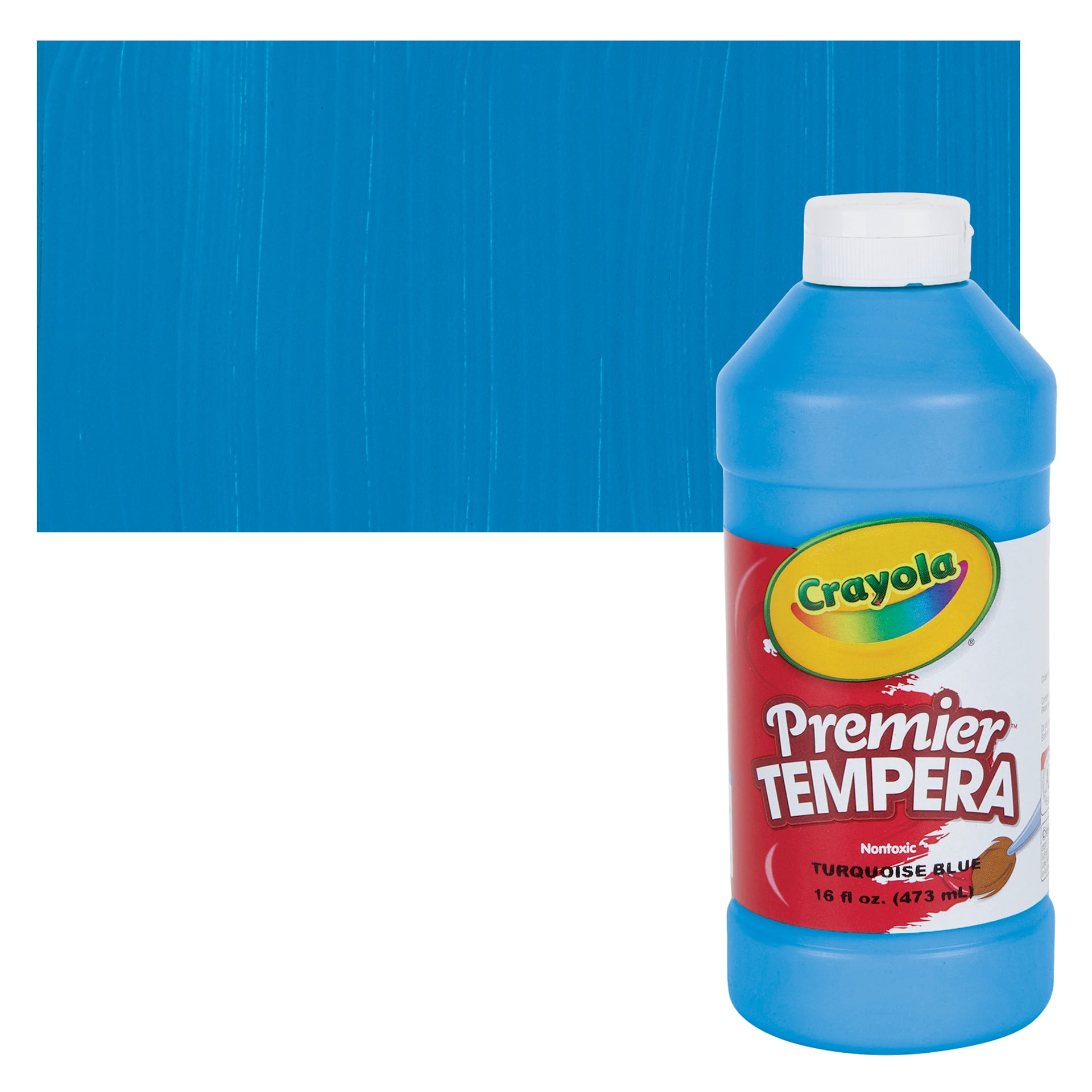 Crayola Premier Tempera - Turquoise, 16 oz bottle and swatch