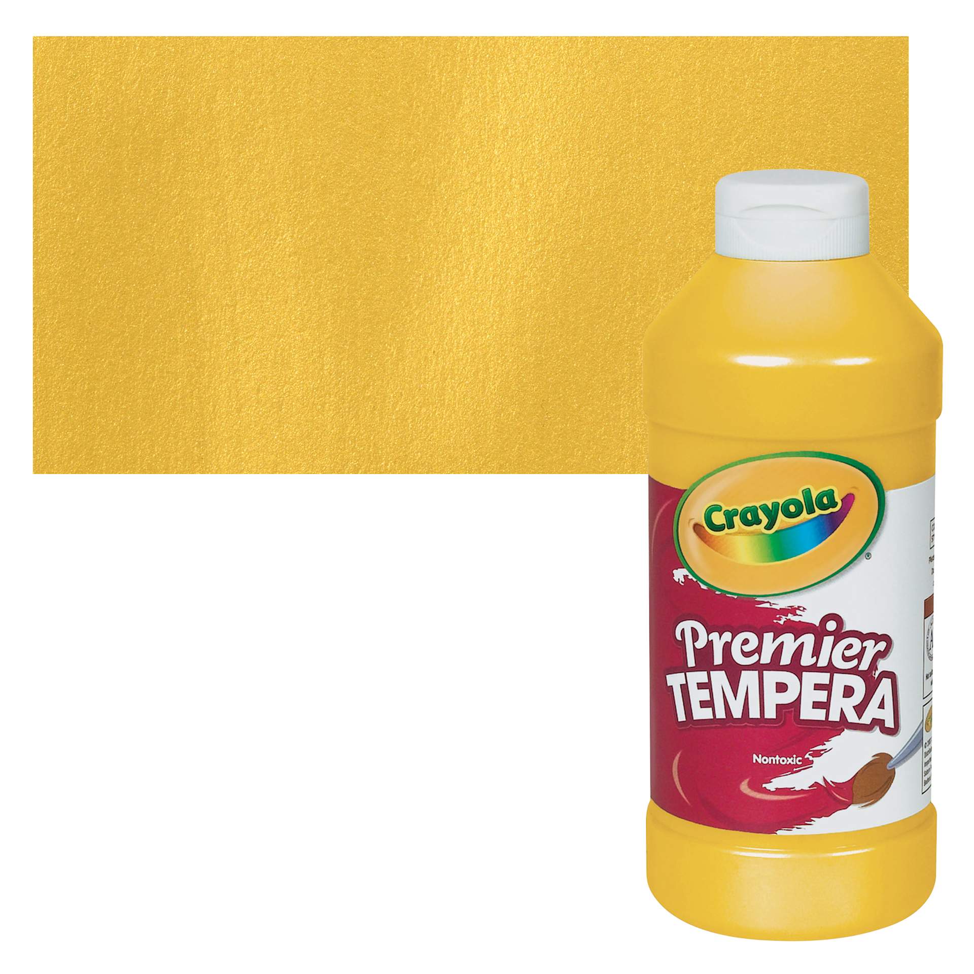 Crayola Premier Tempera - Gold, 16 oz bottle and swatch