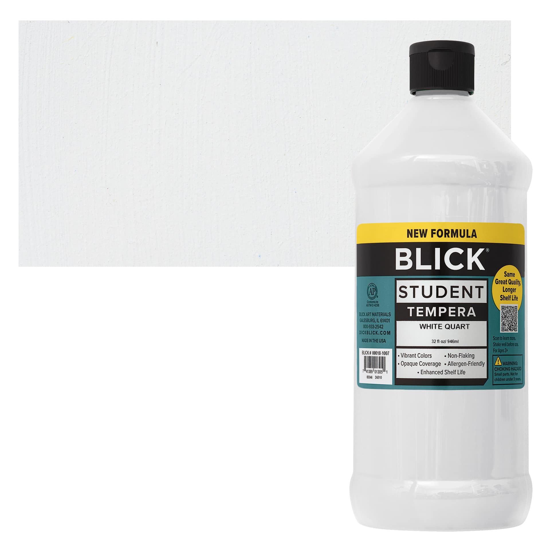 Blick Student Tempera Paint -  White, 32 oz bottle and swatch