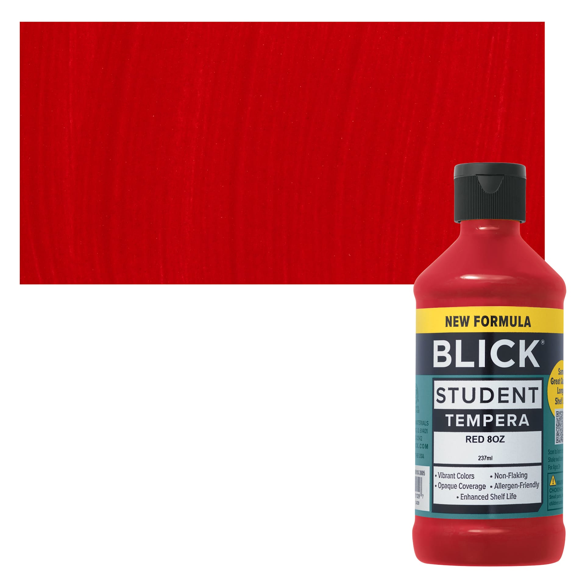 Blick Student Tempera Paint - Red, 8 oz bottle and swatch