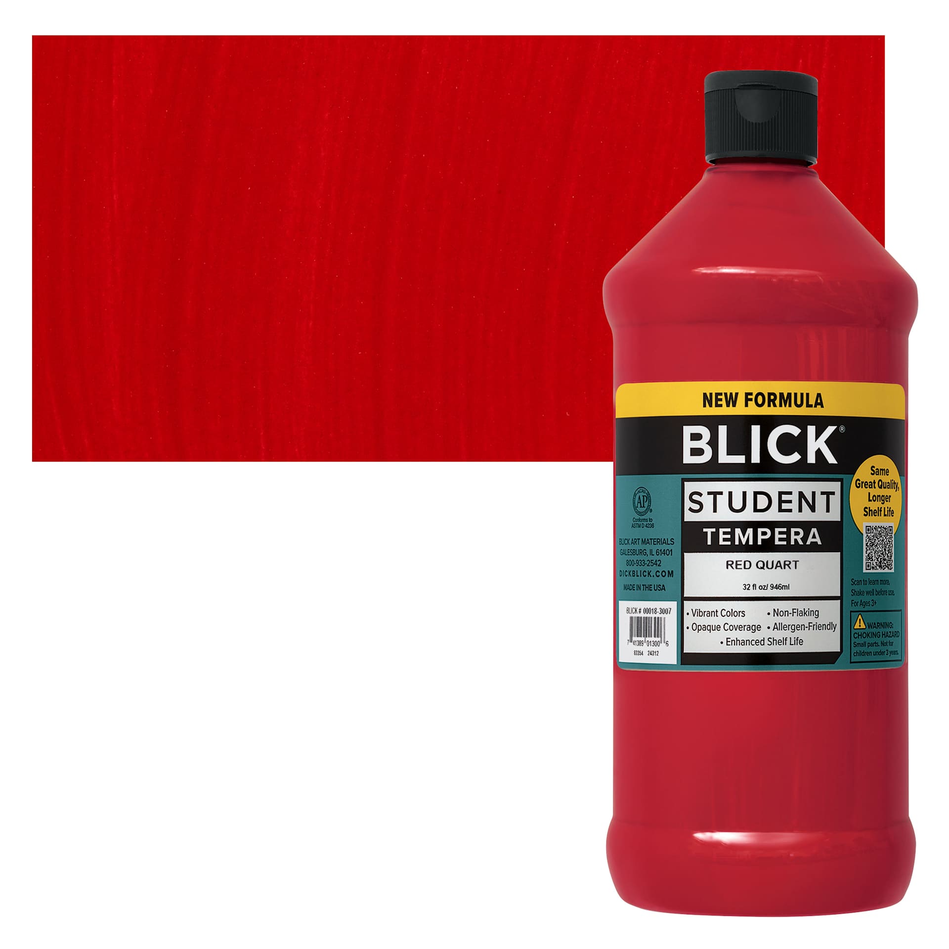Blick Student Tempera Paint - Red, 32 oz bottle and swatch