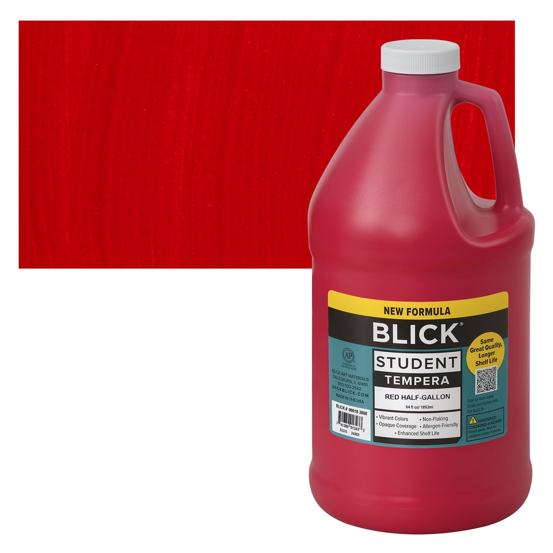 Blick Student Tempera Paint - Red, 64 oz bottle and swatch
