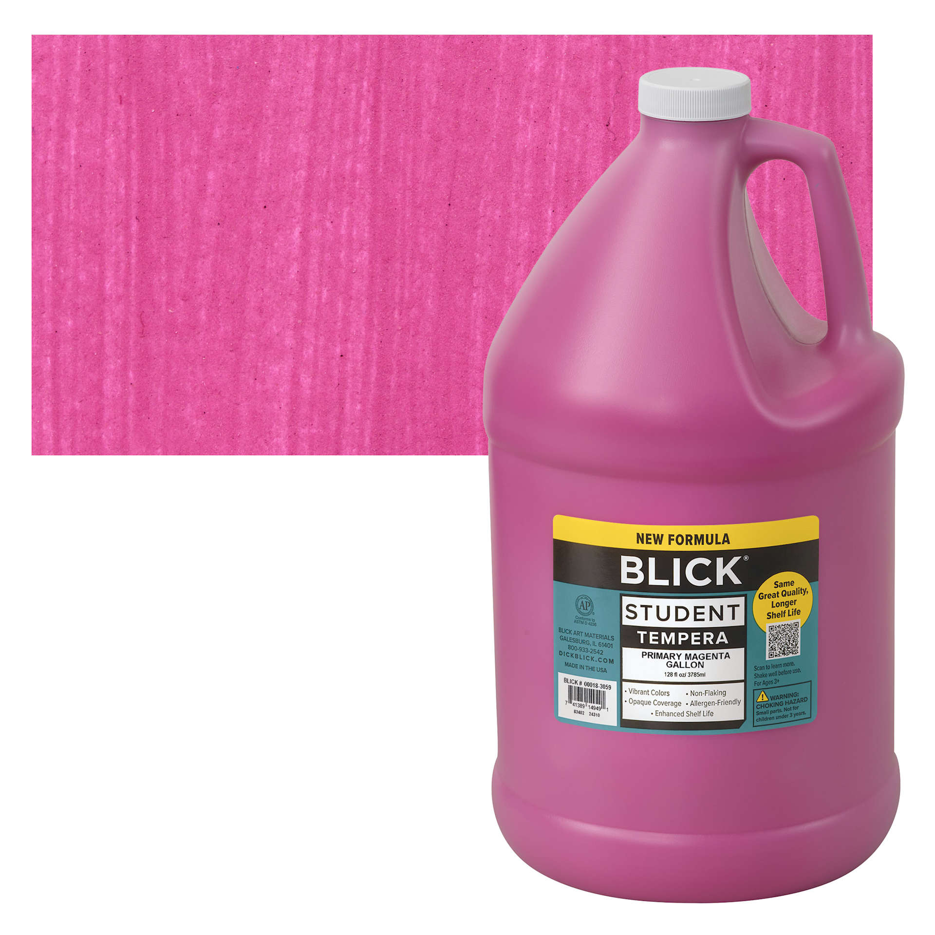 Blick Student Tempera Paint - Primary Magenta, 128 oz bottle and swatch