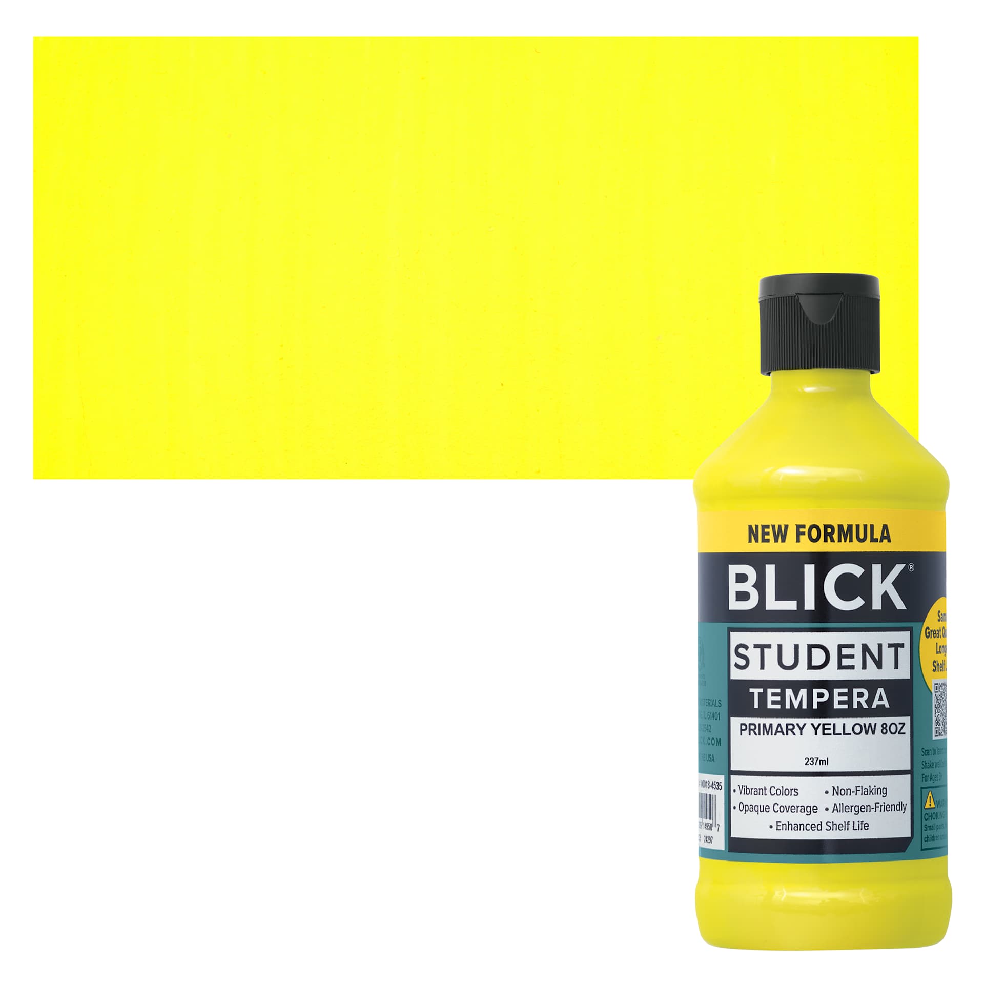 Blick Student Tempera Paint - Primary Yellow, 8 oz bottle and swatch