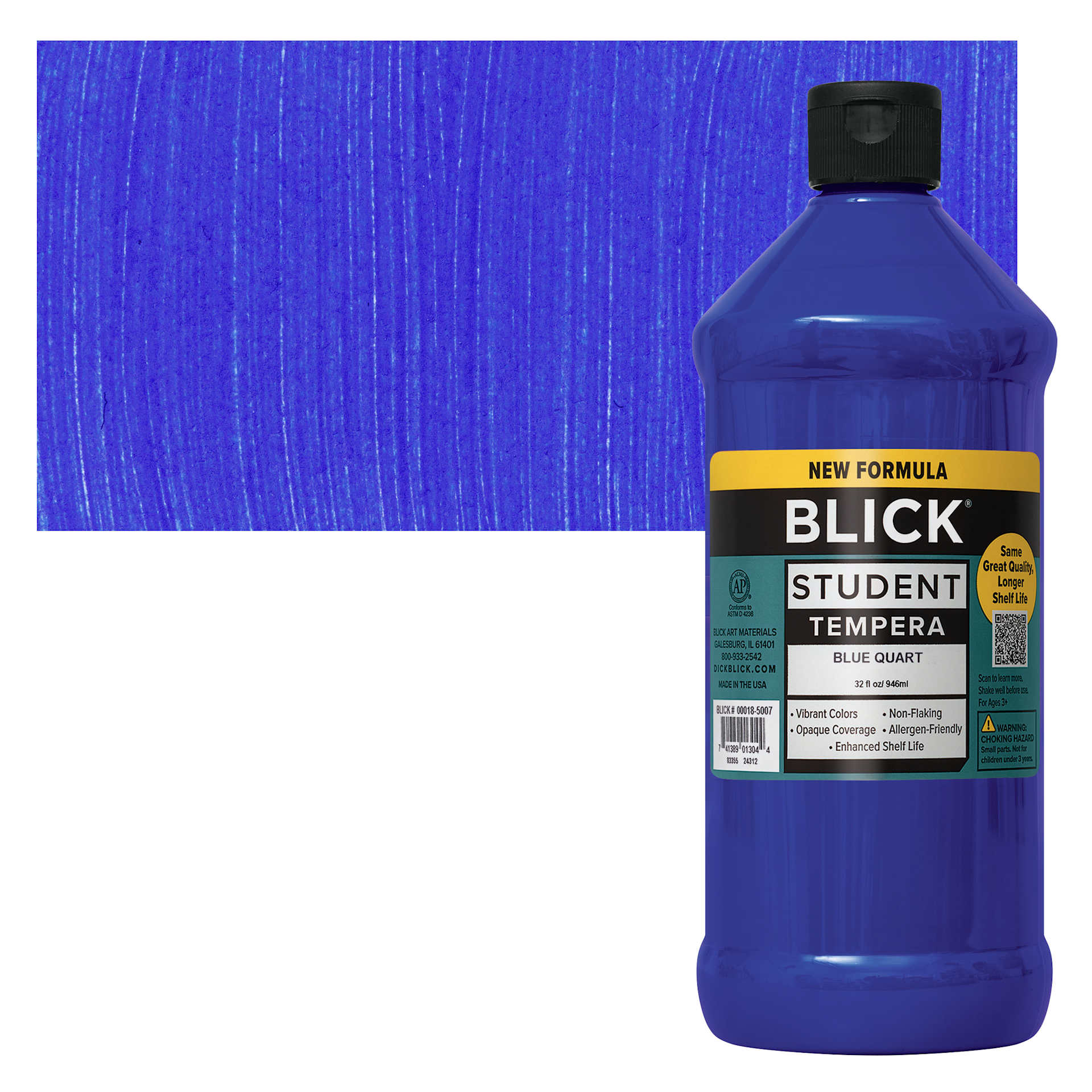 Blick Student Tempera Paint - Blue, 32 oz bottle and swatch