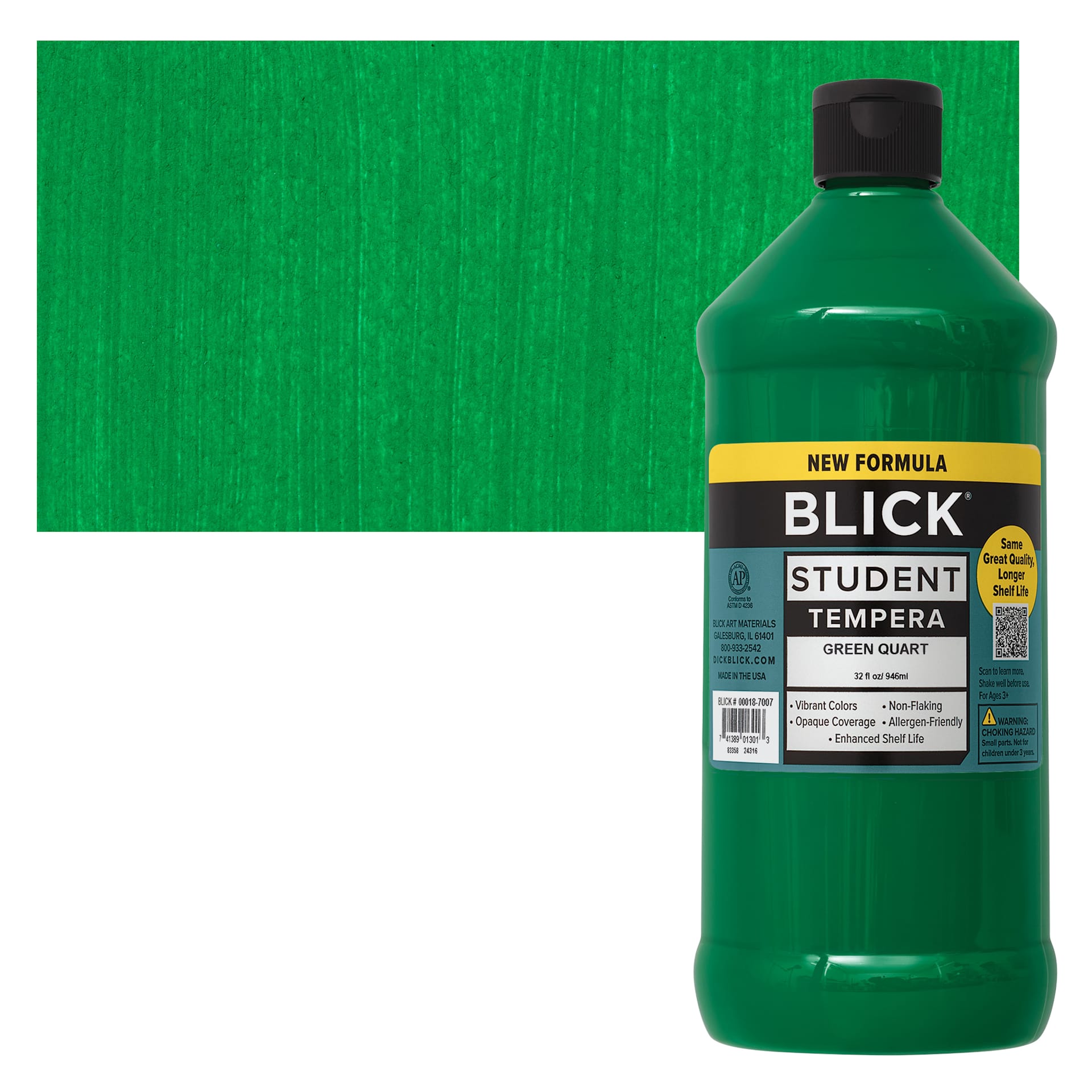 Blick Student Tempera Paint - Green, 32 oz bottle and swatch