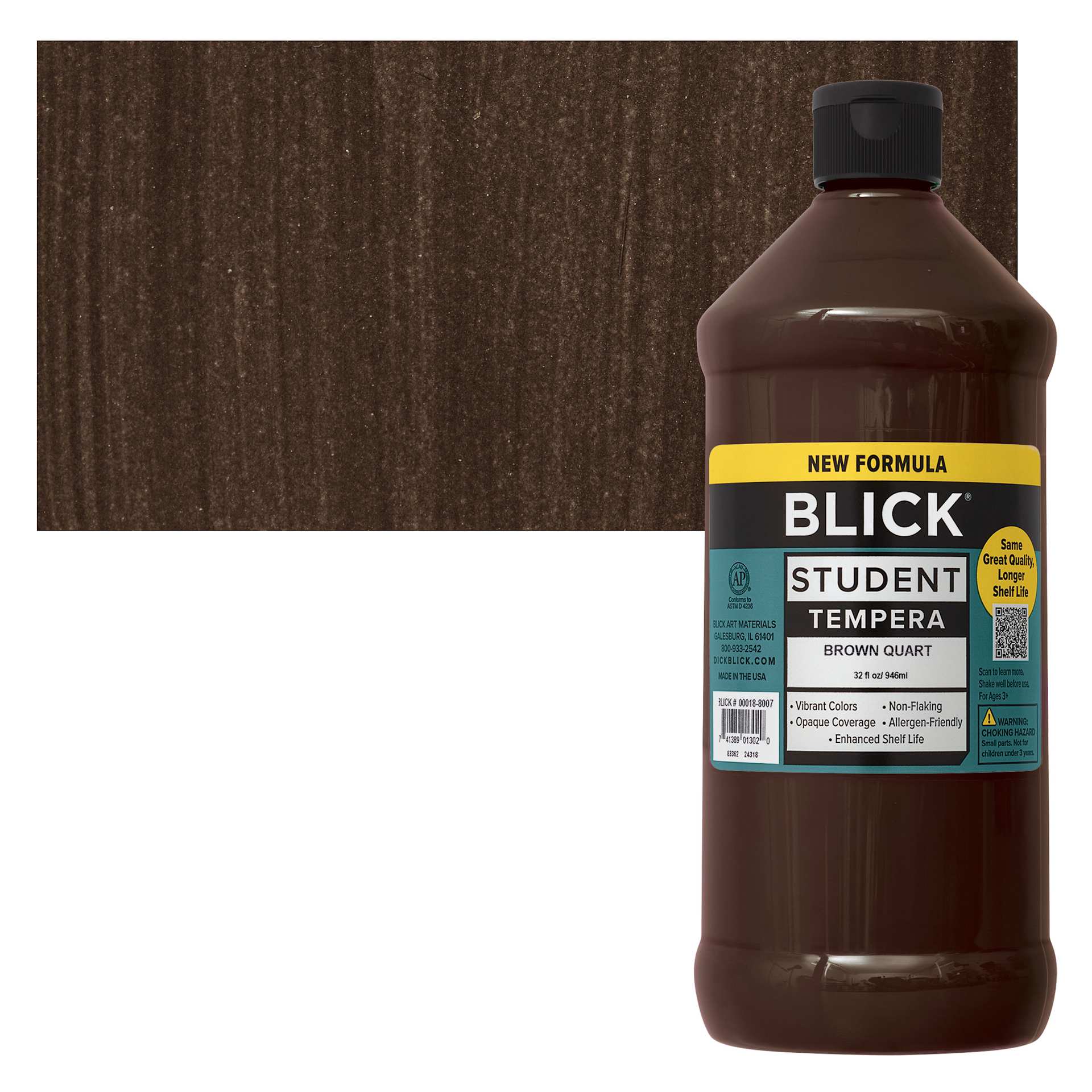 Blick Student Tempera Paint - Brown, 32 oz bottle and swatch