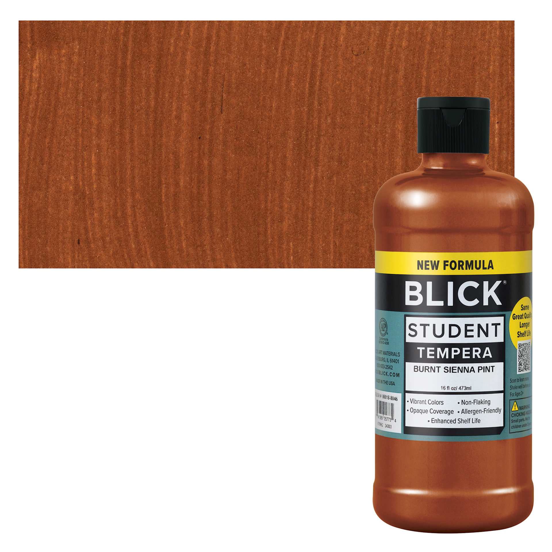 Blick Student Tempera Paint - Burnt Sienna, 16 oz bottle and swatch