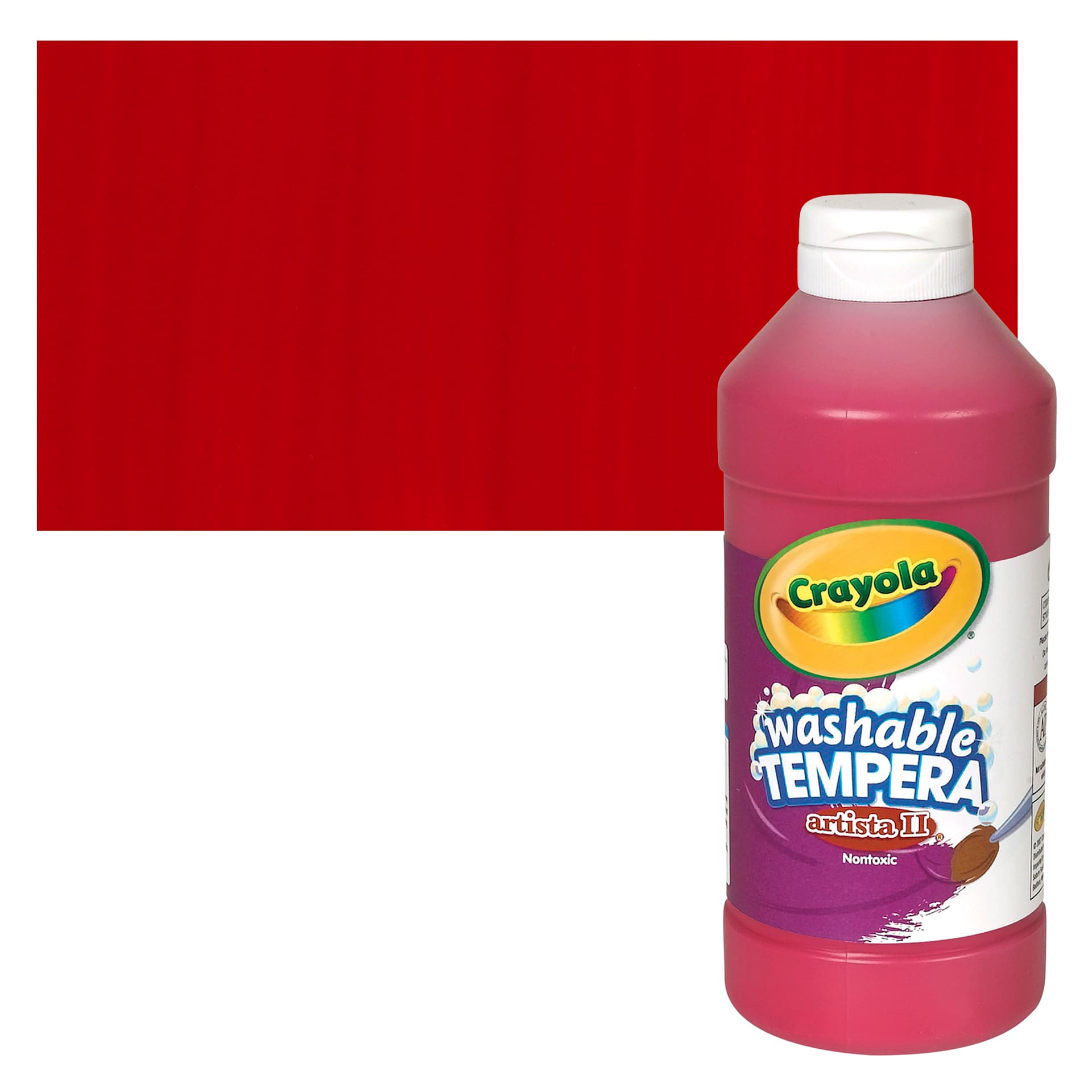Crayola Artista II Liquid Washable Tempera - Red, 16 oz bottle and swatch