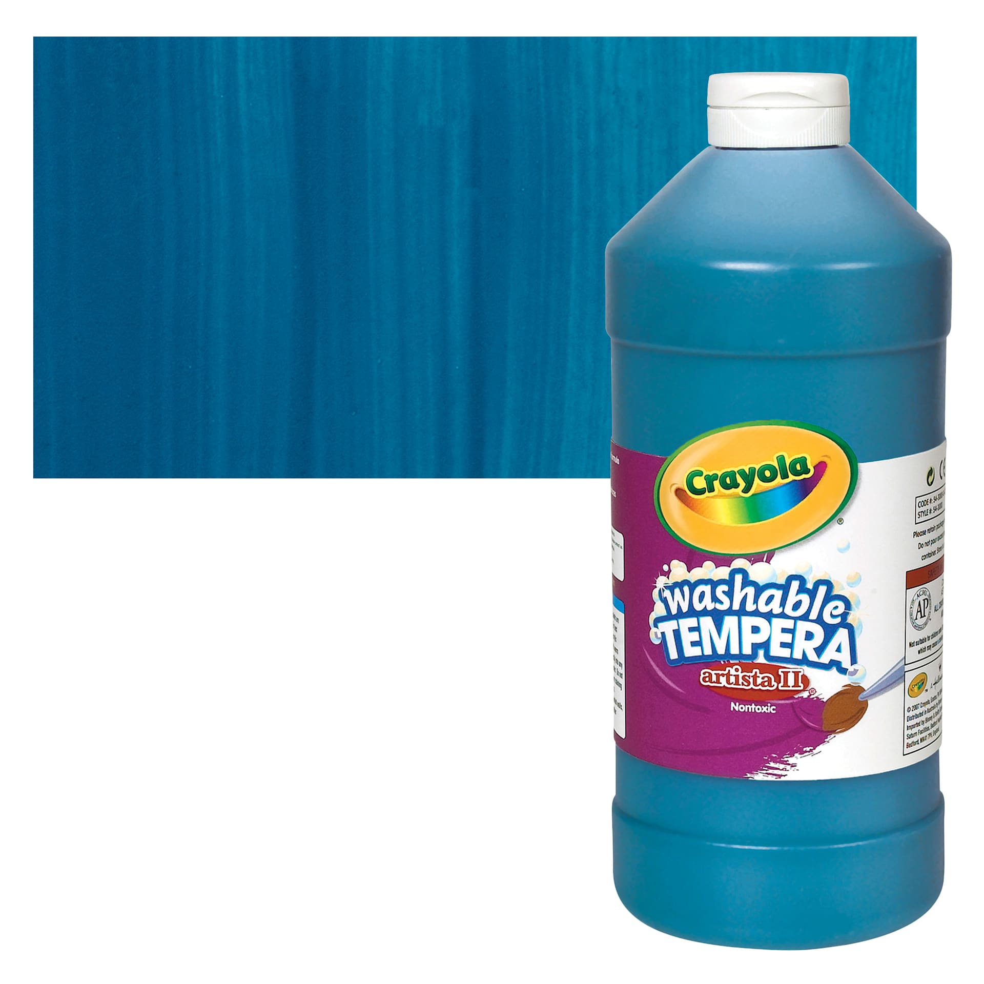 Crayola Artista II Liquid Washable Tempera - Turquoise, 32 oz bottle and swatch Crayola Artista II Liquid Washable Tempera - Turquoise, 32 oz bottle and swatch