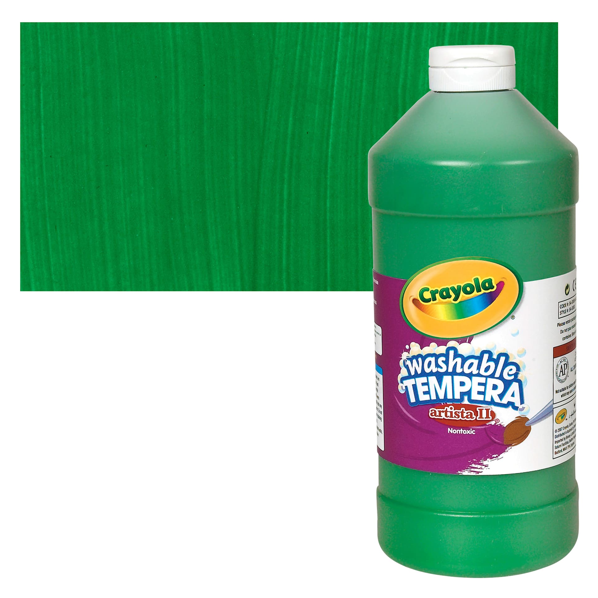 Crayola Artista II Liquid Washable Tempera - Green, 32 oz bottle and swatch Crayola Artista II Liquid Washable Tempera - Green, 32 oz bottle and swatch