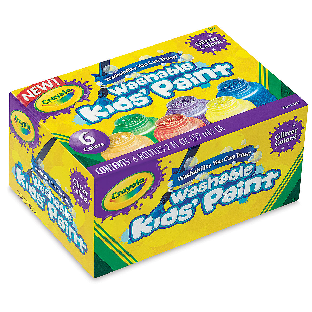Crayola Washable Kids' Paints - Glitter Colors, Set of 6, packaging