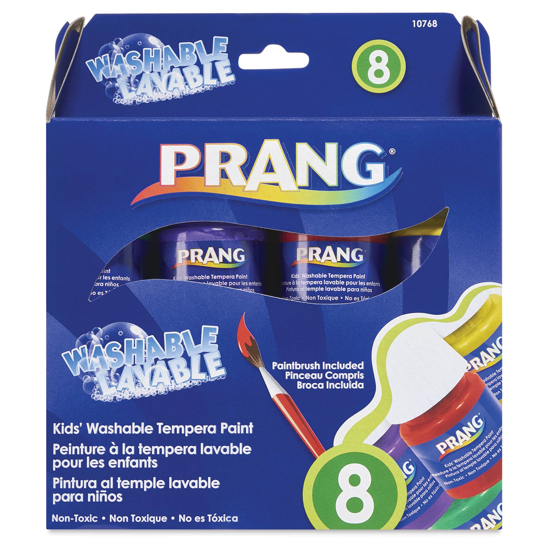 Prang Ready-To-Use Washable Tempera Paints - Assorted Colors, Set of 8 with Brush