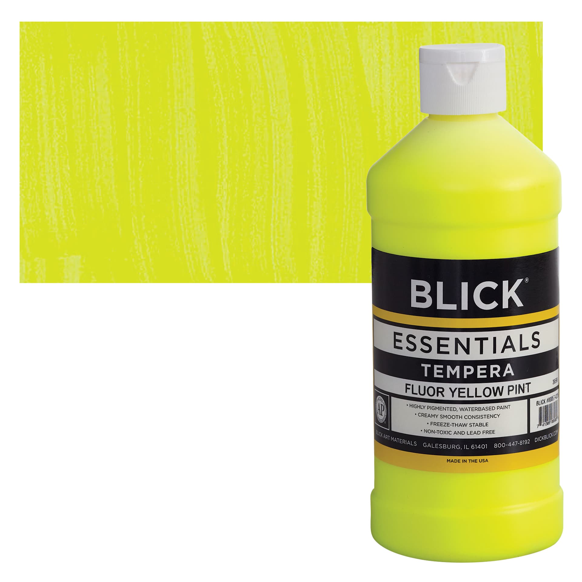 Blick Essentials Tempera - Fluorescent Yellow, Pint and swatch