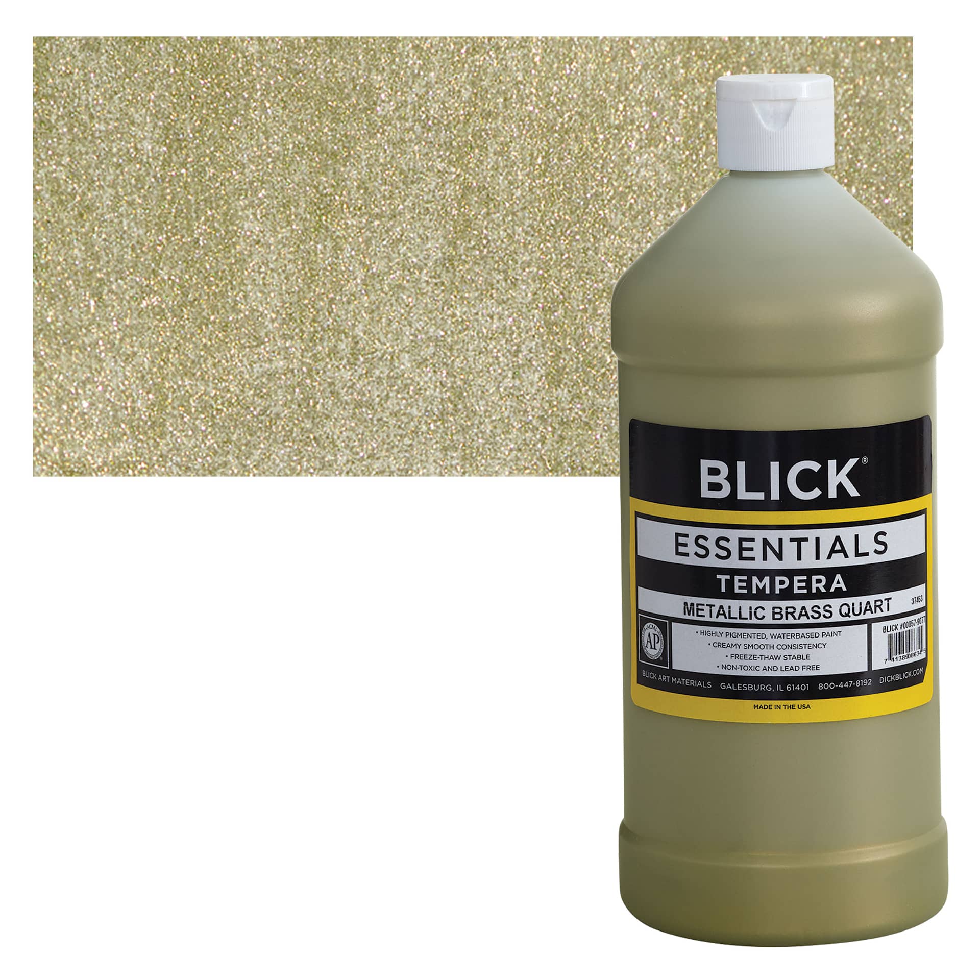 Blick Essentials Tempera - Brass (Metallic), Quart and swatch