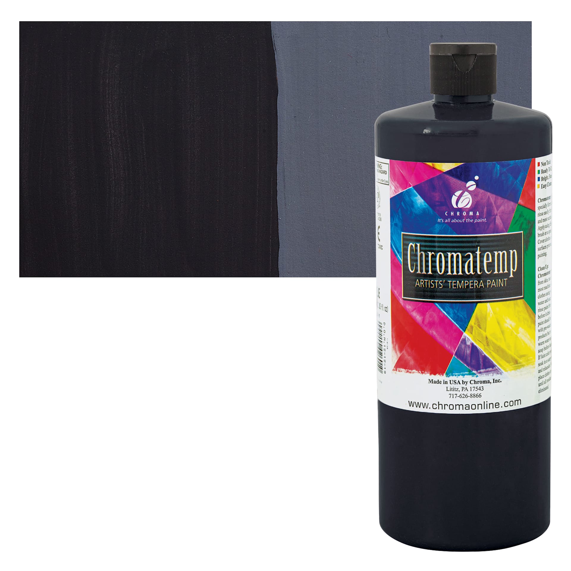 Chroma Chromatemp Artists' Tempera Paint - Black, Quart and swatch