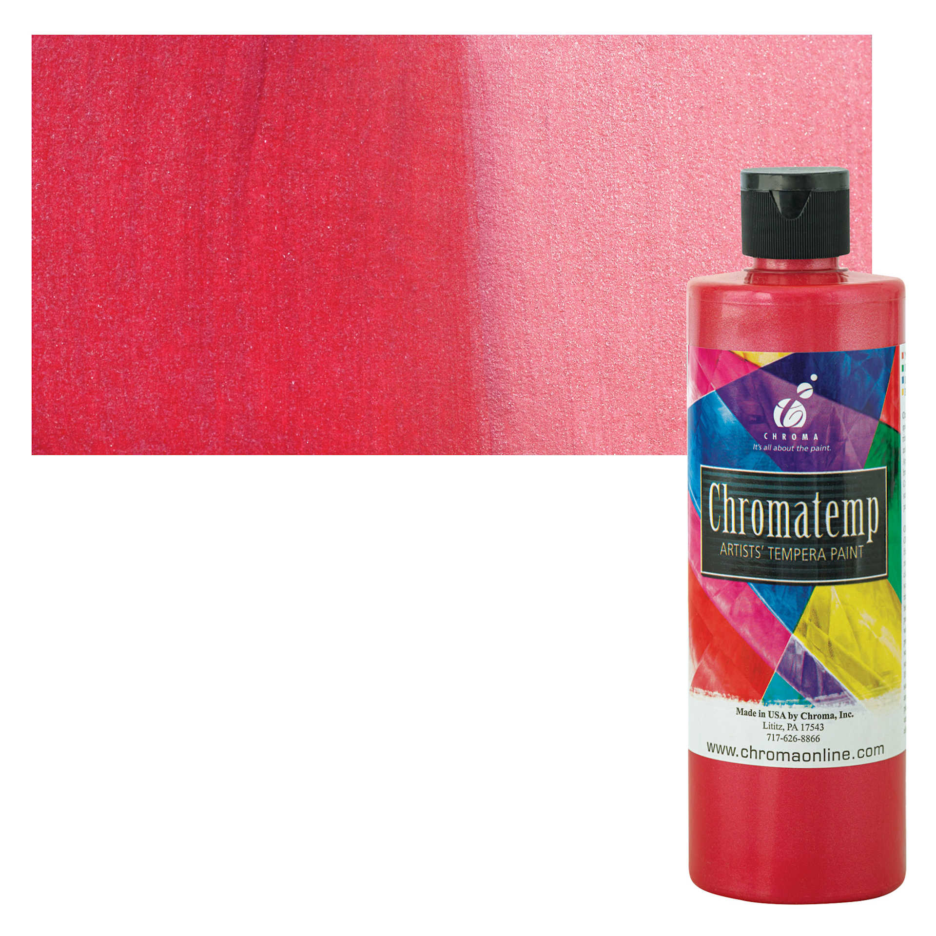 Chroma Chromatemp Artists' Tempera Paint - Pearlescent Red, Pint and swatch