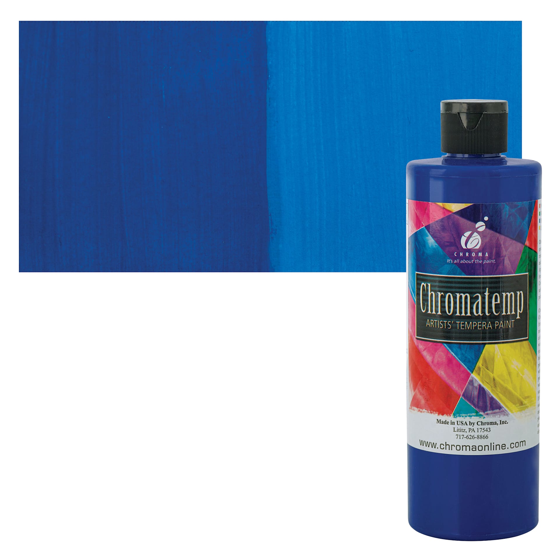 Chroma Chromatemp Artists' Tempera Paint - Phthalo Blue, Pint and swatch