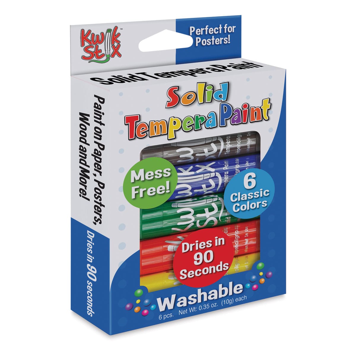 Kwik Stix Tempera Paint - Primary Colors, Set of 6 (In packaging)