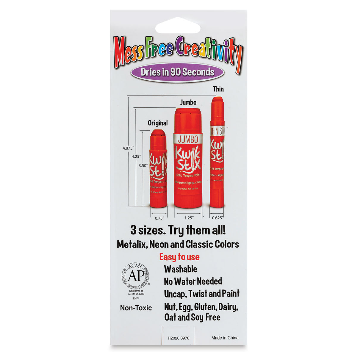 Kwik Stix Tempera Paint - Pastel Colors, Set of 10 (Back of packaging)