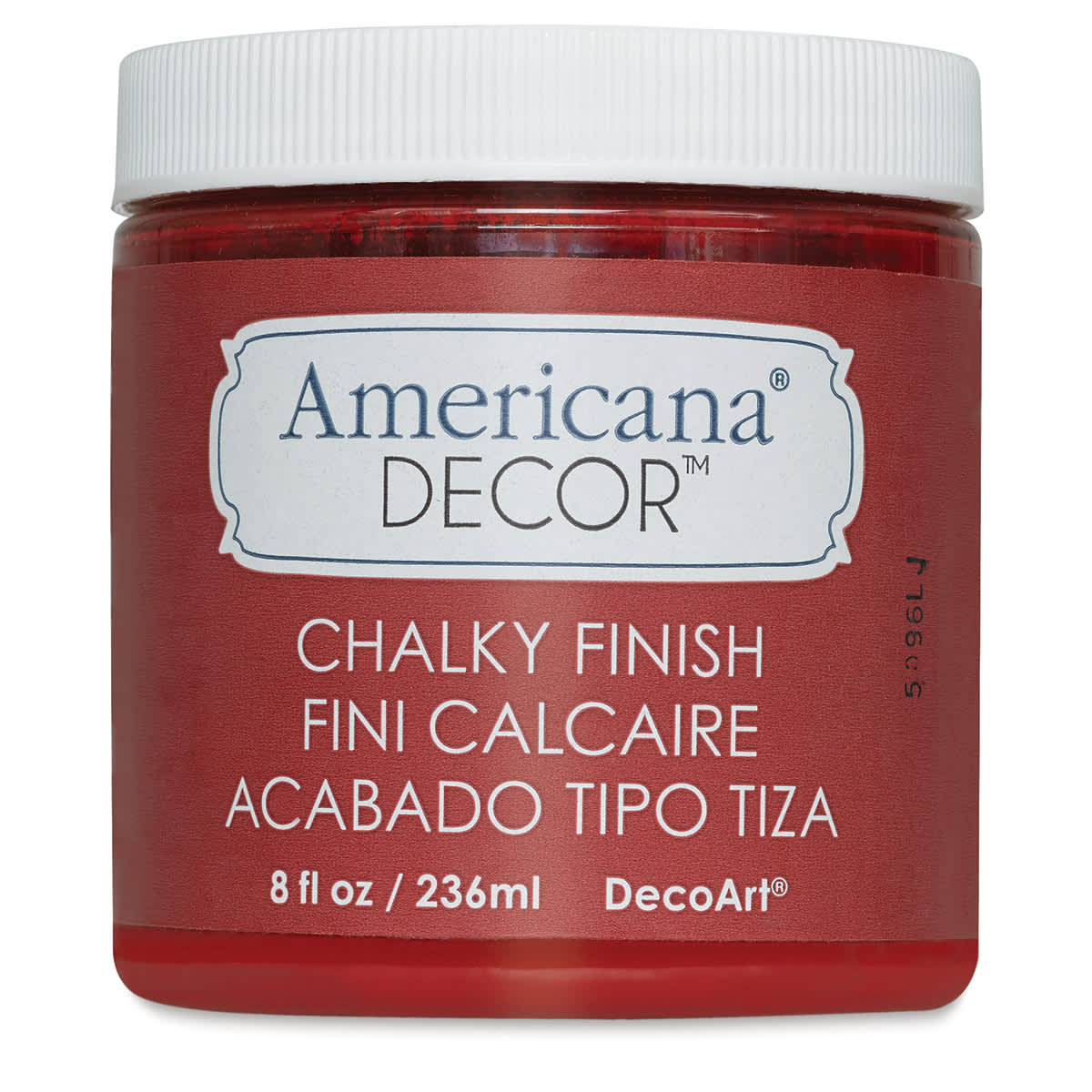 Americana Decor Chalky Finish Paint - Front of 8 oz. jar of Romance Red
