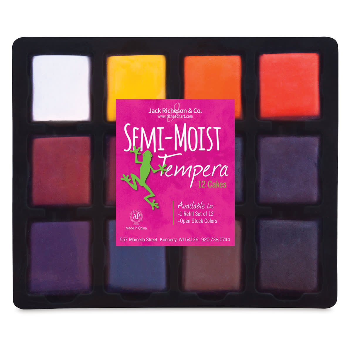 Richeson Semi-Moist Tempera Cake - 12-Color Set with Tray