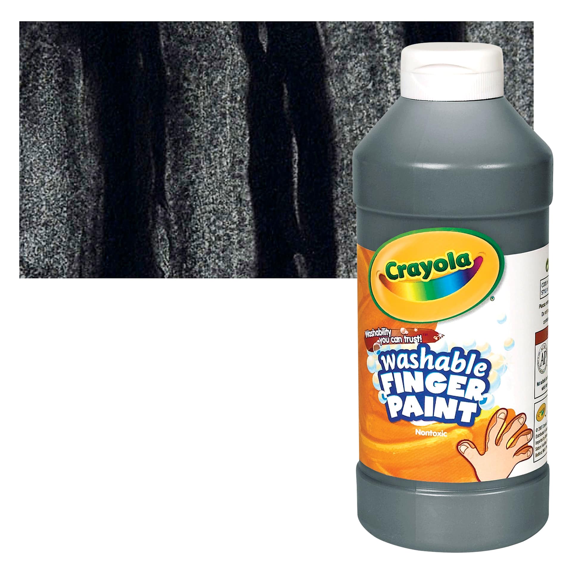 Crayola Washable Fingerpaint - Black, 16 oz bottle and swatch