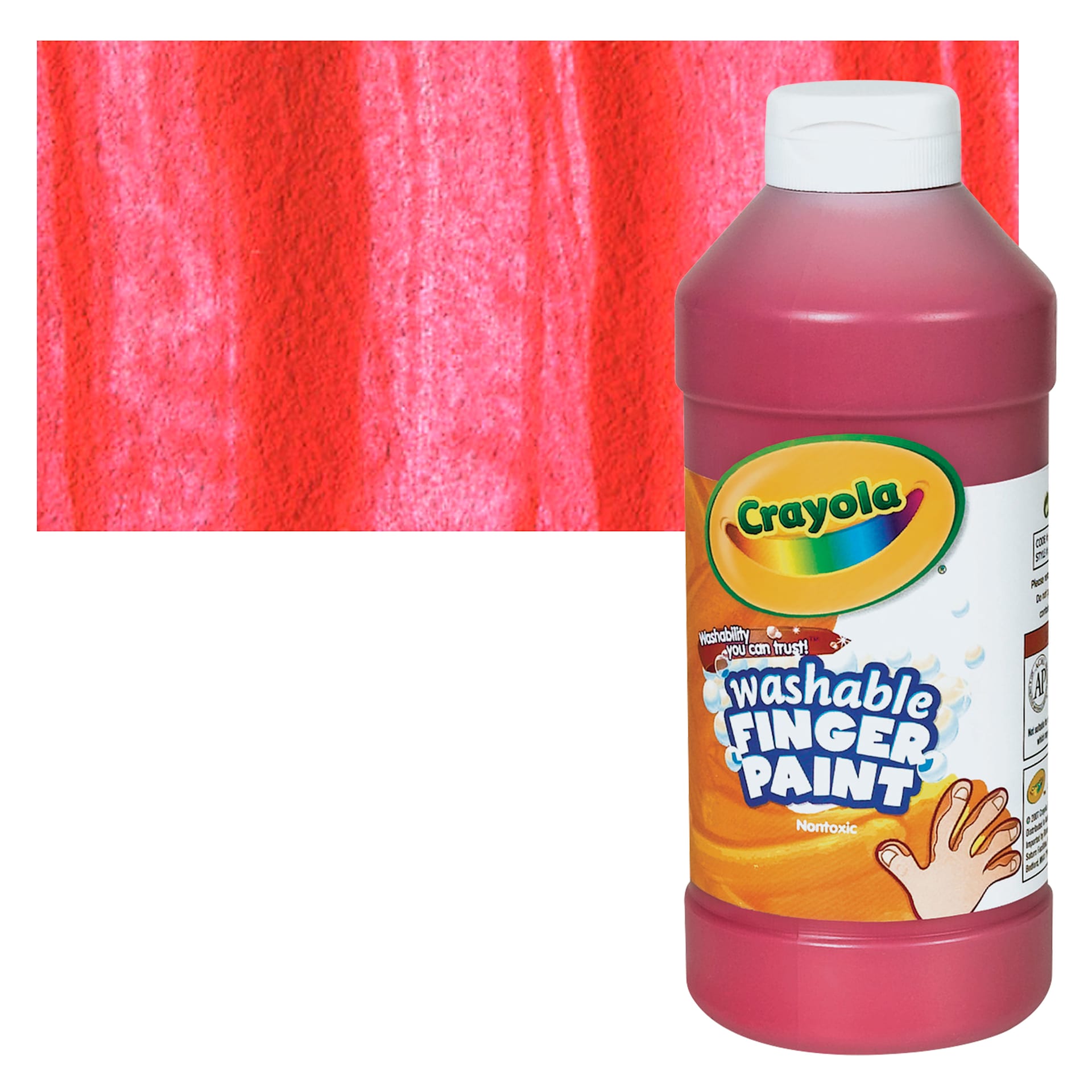 Crayola Washable Fingerpaint - Red, 16 oz bottle and swatch